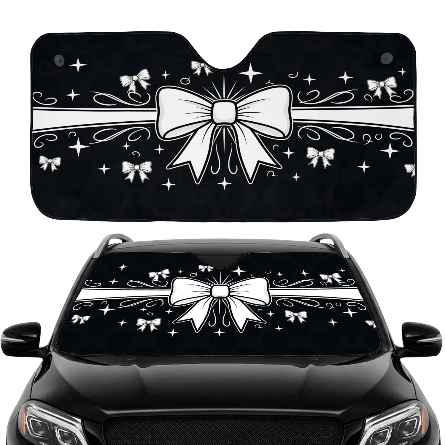 White Satin Bow Starburst - Everyday Auto Accessory Car Sunshade - 1