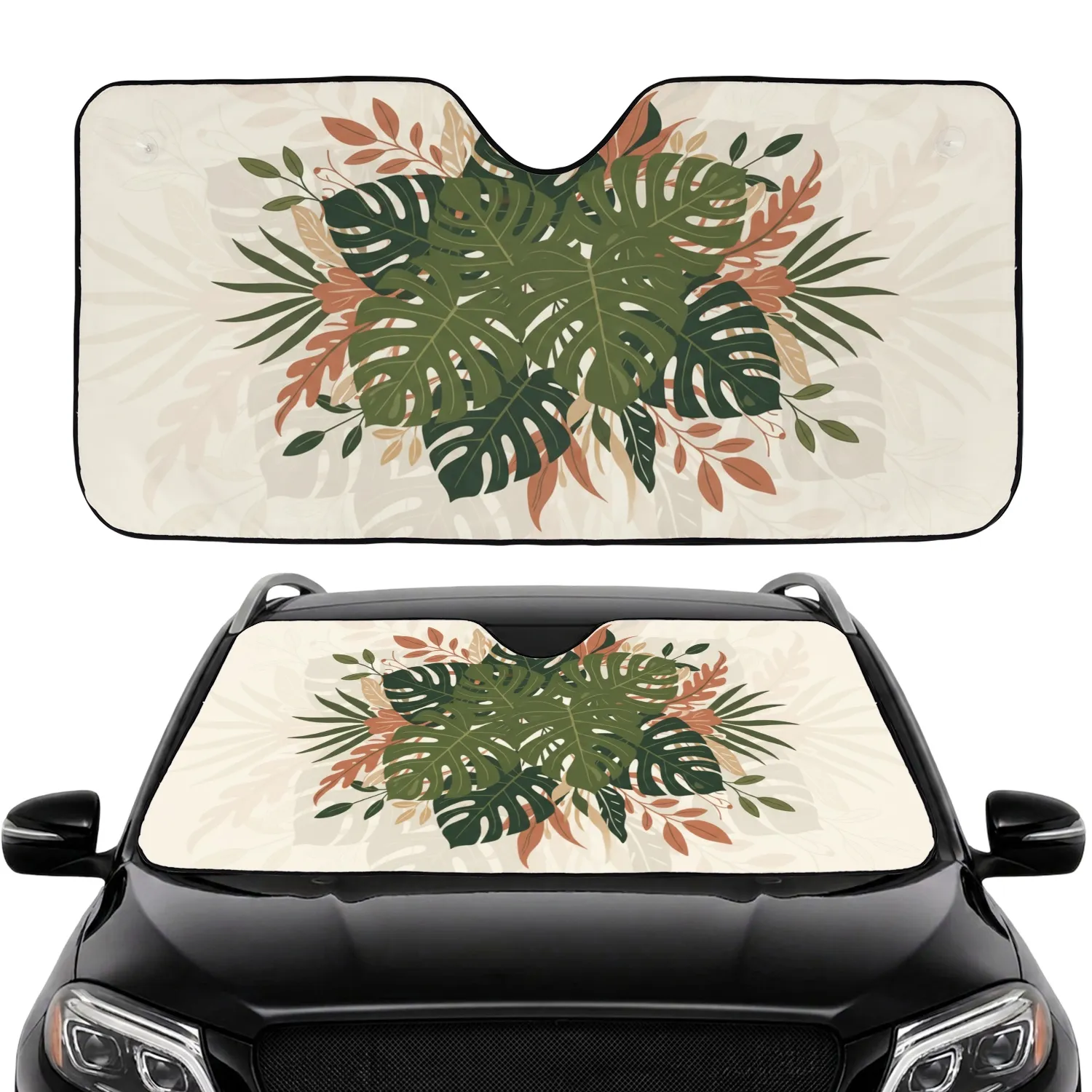 Tropical Leaves Monstera Philodendron - Home Decor Gift for Plant Lover Car Sunshade - 1