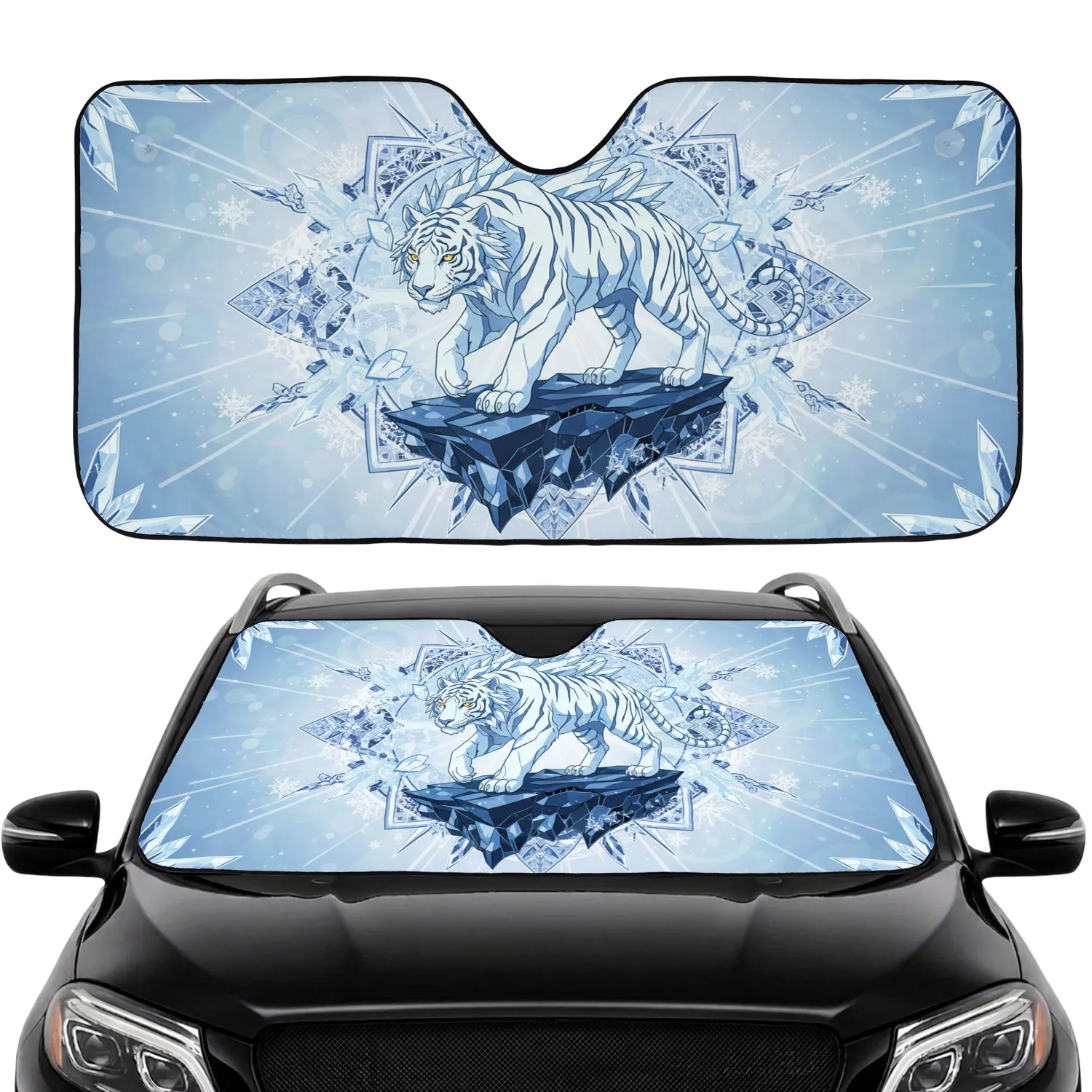 Crystalline White Tiger Golden Eye Ice Formations - Wildlife Lover Gift Car Sunshade - 1