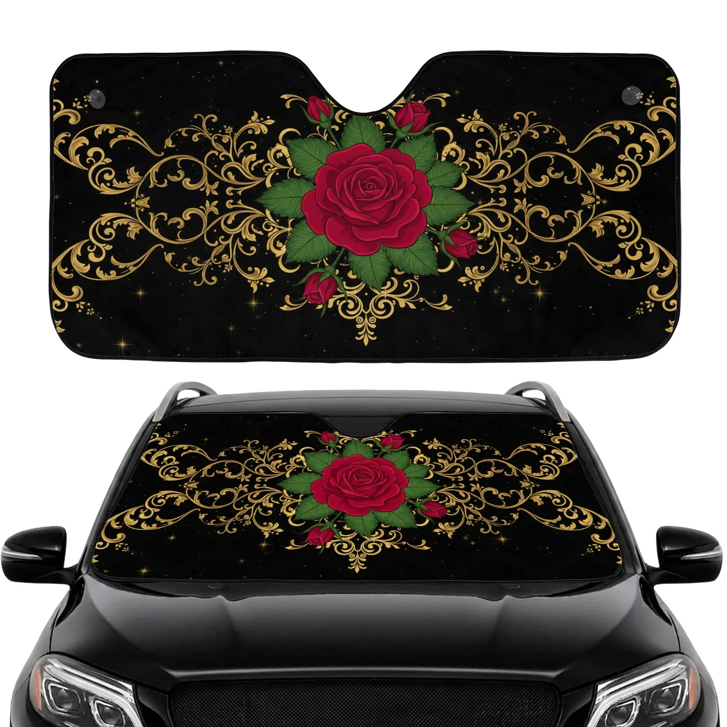 Rose Foliage Filigree Scrollwork - Rose Lover Gift Car Sunshade - 1