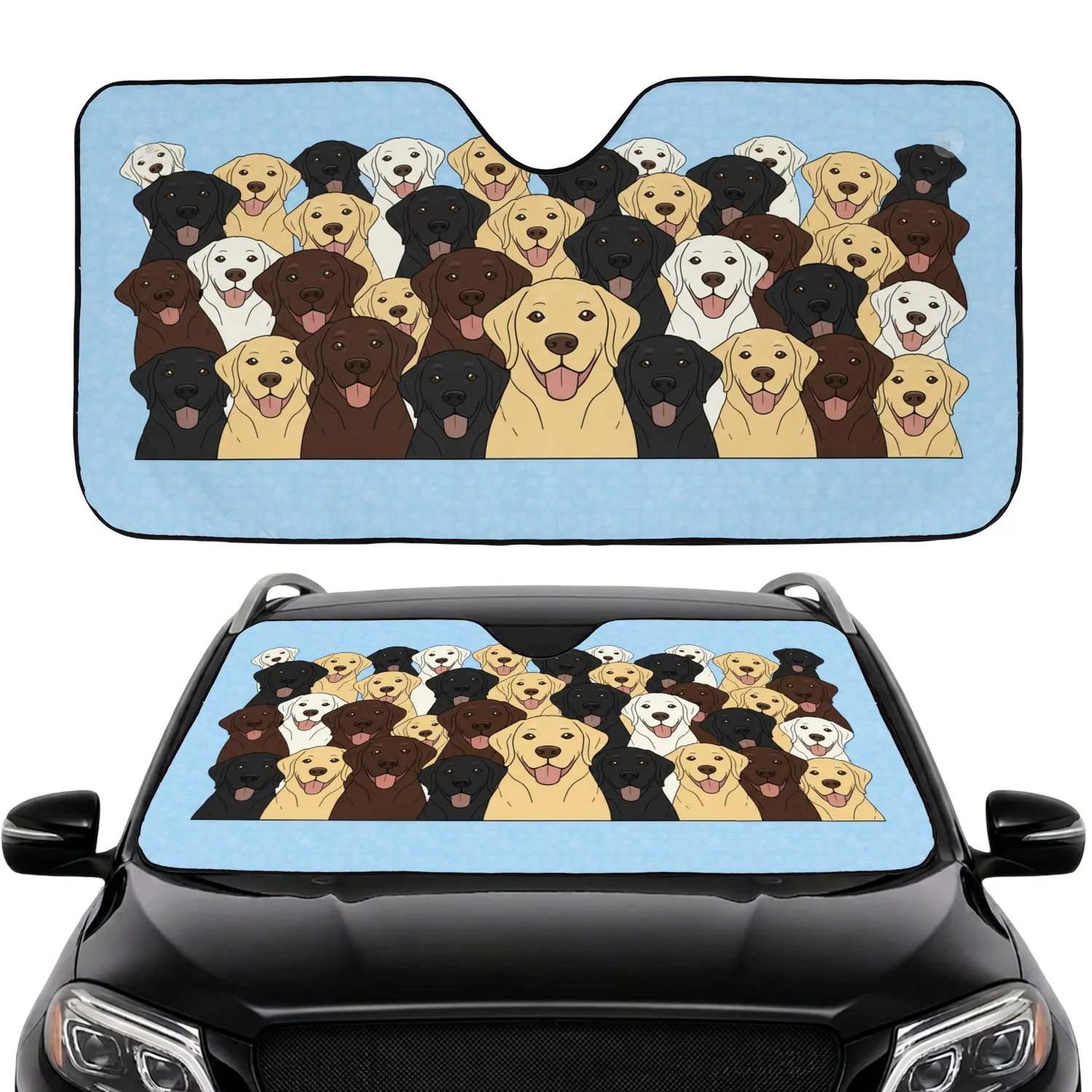 Labrador Dogs Paw Prints & Bones - Dog Lover Lifestyle Gift for Canine Companions Car Sunshade - 1