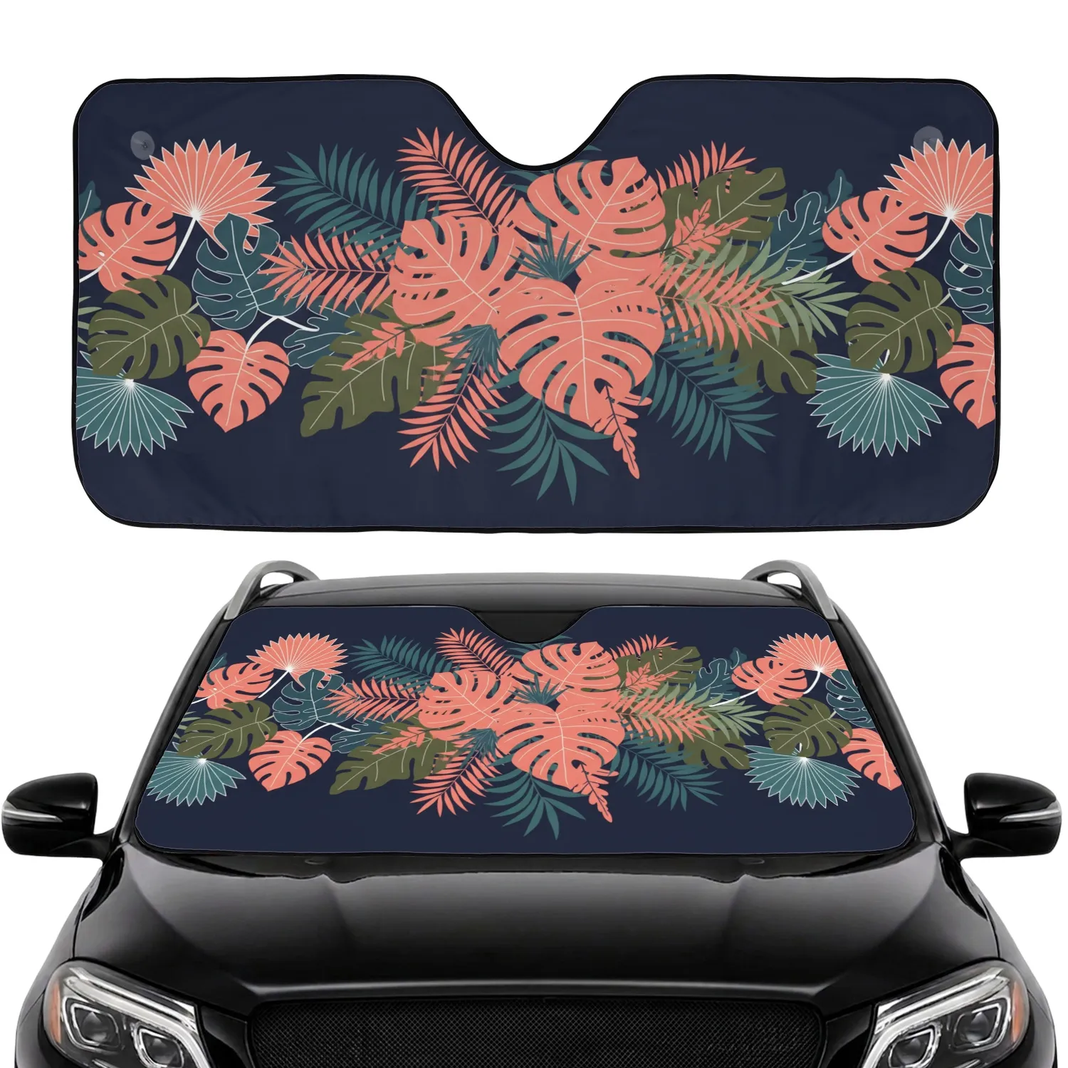 Botanical Tropical Monstera Palm Fronds Coral Rose Teal Olive - Home Decor Gift Car Sunshade - 1