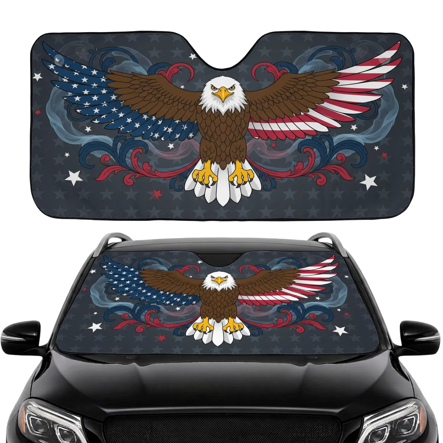Bald Eagle American Flag Majestic Flight - Independence Day Gift for Veterans Car Sunshade - 1