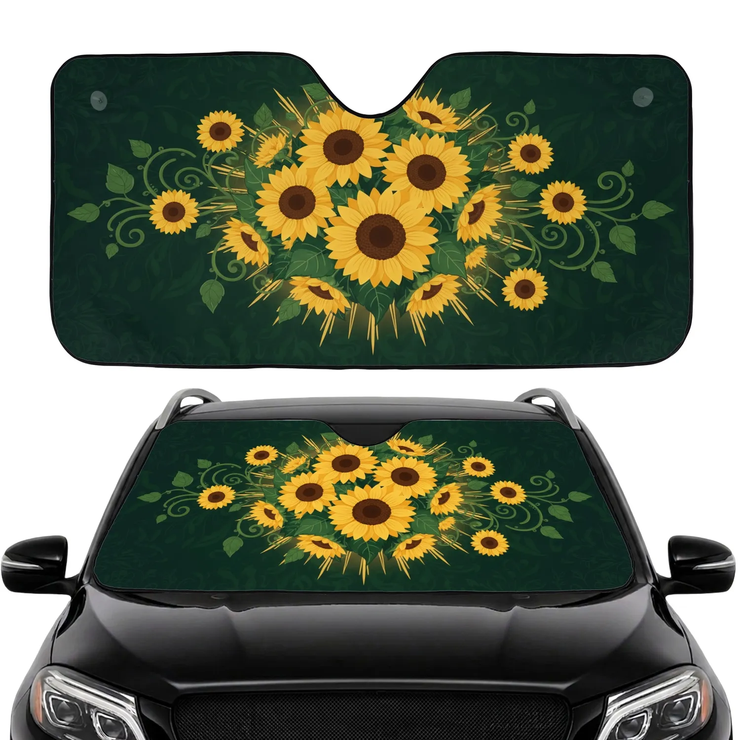 Lush Sunflowers Green Vines Golden Rays - Nature Lover Home Decor Gift Car Sunshade - 1