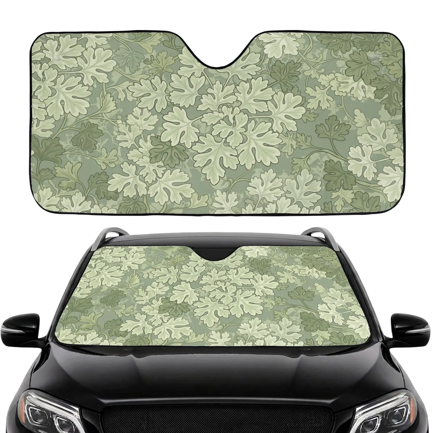 Stylized Layered Foliage Muted Green Cream Botanical Mosaic - Home Decor Gift for Plant Lover Car Sunshade - 1
