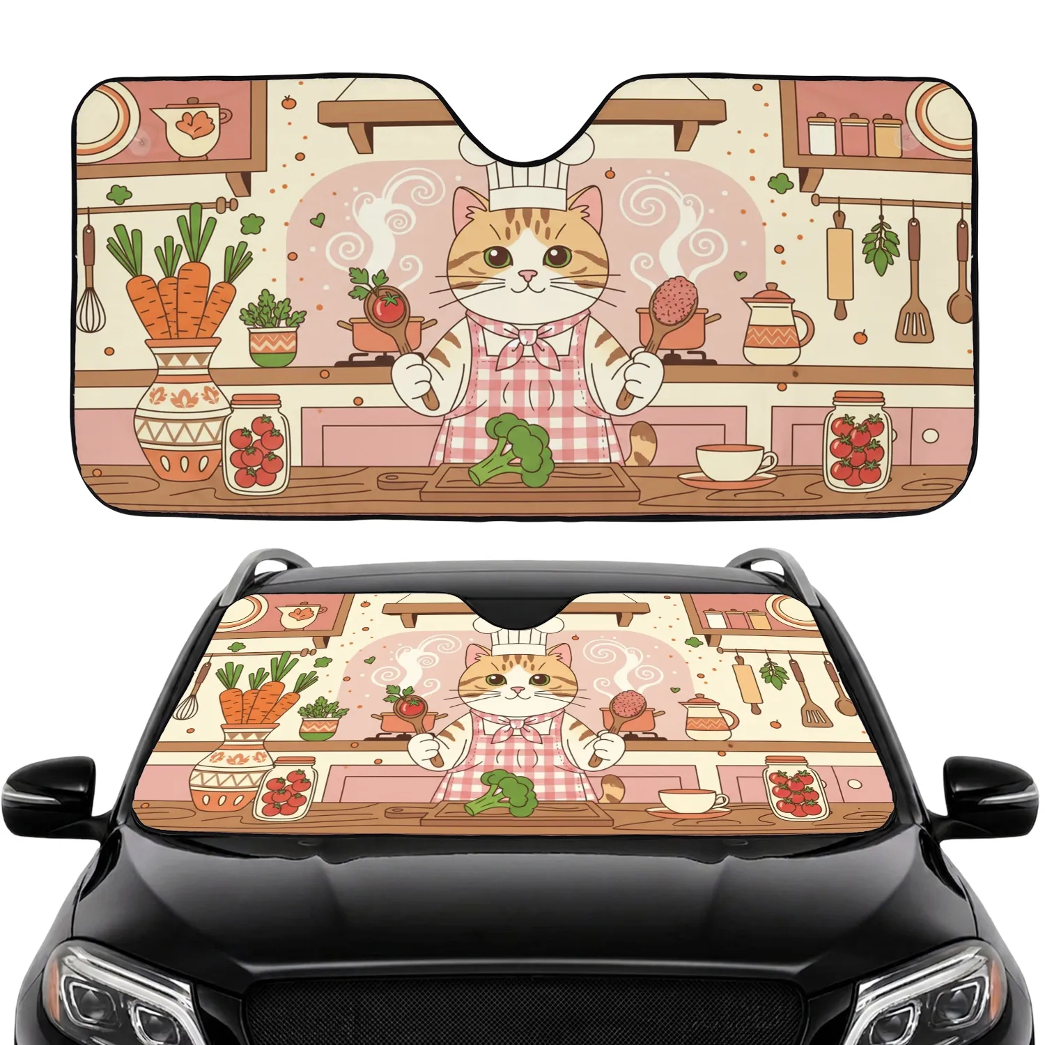 Tabby Cat Chef Cooking Culinary Kitchen Decor - Foodie Home Decor Gift for Cat Lover Car Sunshade - 1
