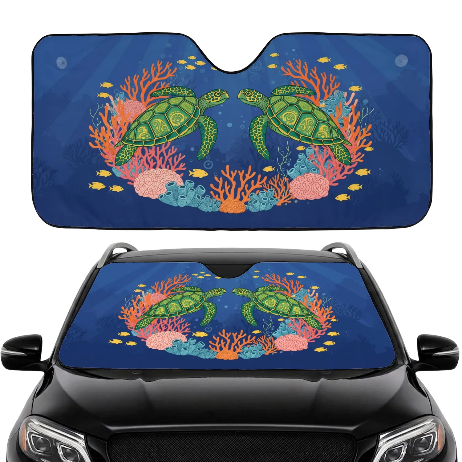 Sea Turtles Coral Reef Tropical Fish - Marine Life Ocean Decor Gift Car Sunshade - 1