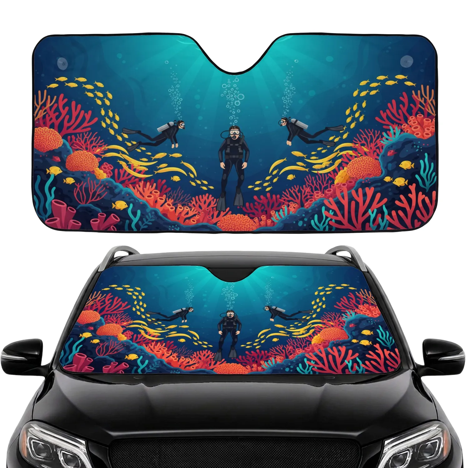 Scuba Divers Coral Reef Tropical Fish - Ocean Lover Gift for Marine Life Fan Car Sunshade - 1