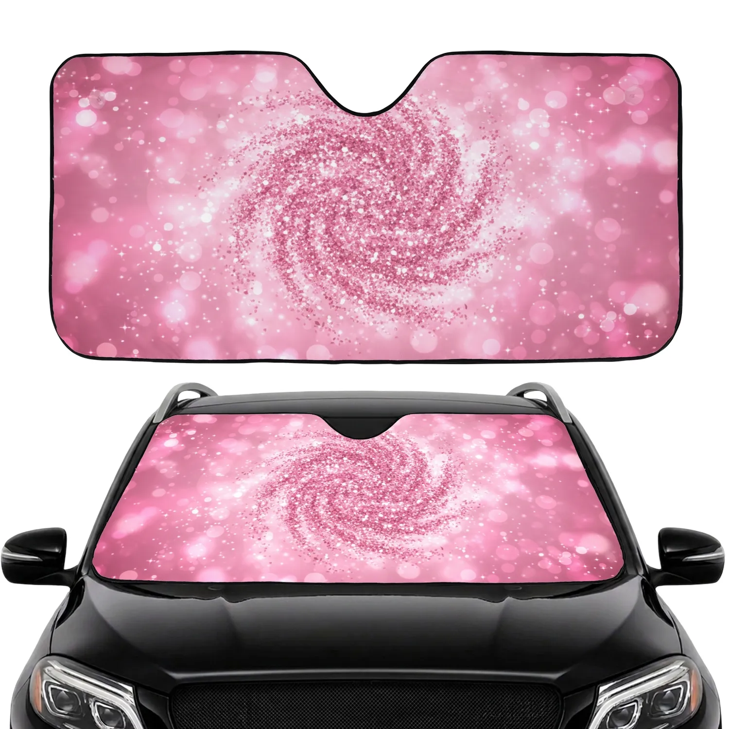 Vibrant Fuchsia Rose Pink Glitter Sparkling Light - Everyday Vehicle Accessory Car Sunshade - 1
