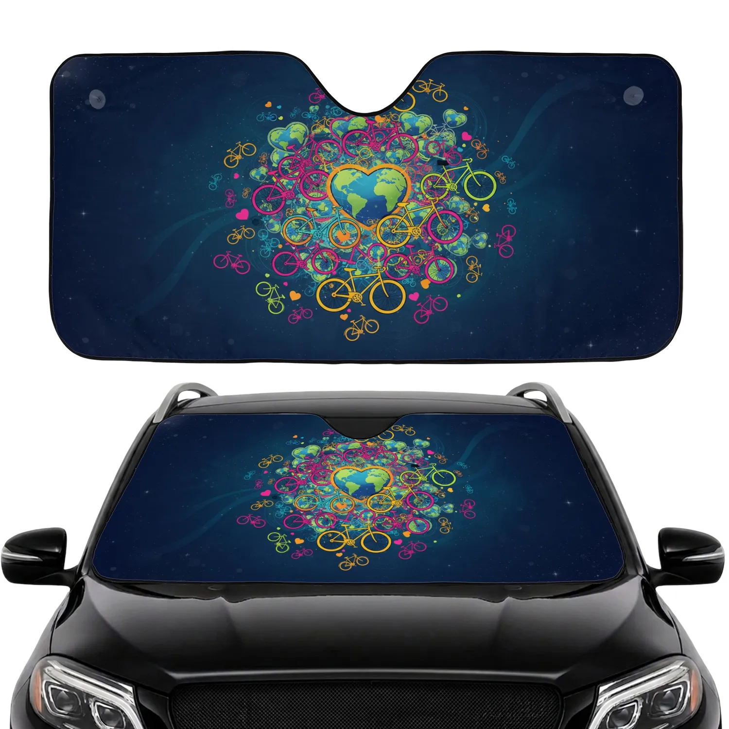 Dynamic Bicycles Heart Earth Globes Eco-Conscious Cycling Enthusiast Gift Car Sunshade - 1