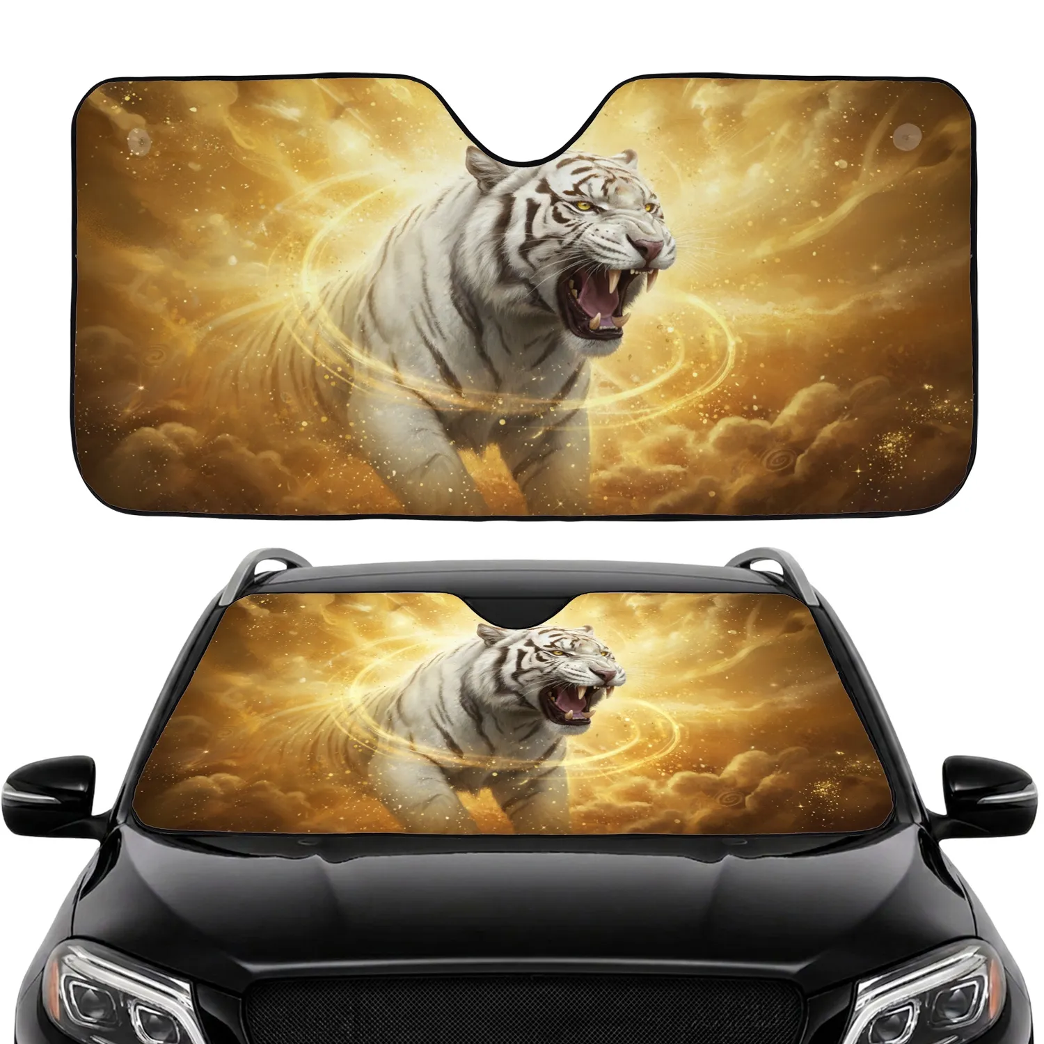 Majestic White Tiger Roaring Luminous Energy Stars - Wildlife Lover Gift Car Sunshade - 1