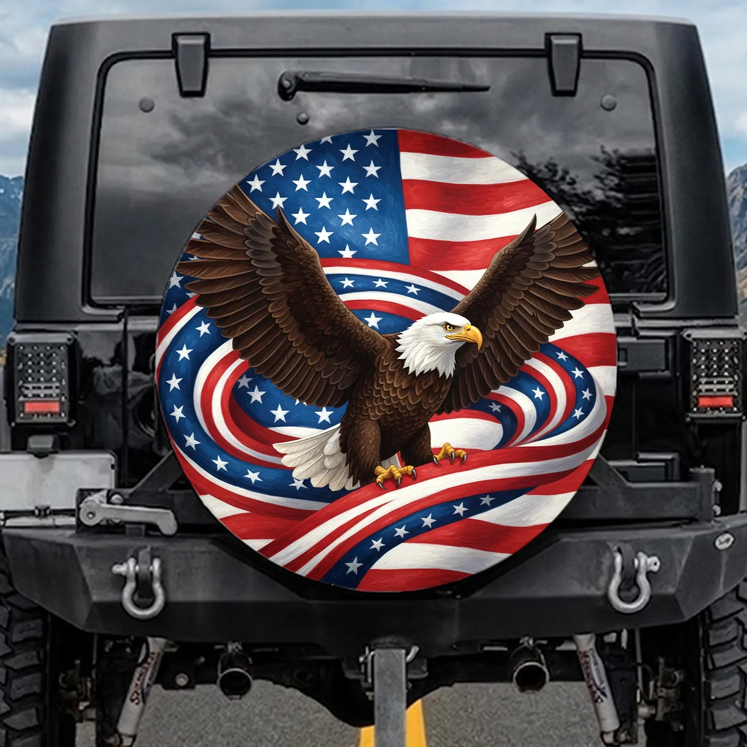 Bald Eagle Outstretched Wings American Flag - Independence Day Gift for Veterans Spare Tire Cover - 1