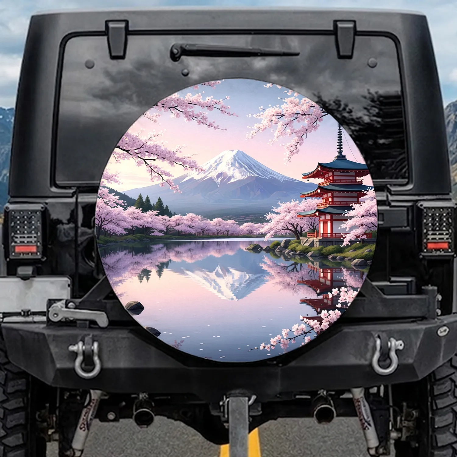Mount Fuji Pagoda Lake Landscape Home Decor Japan Lover Gift Spare Tire Cover - 1