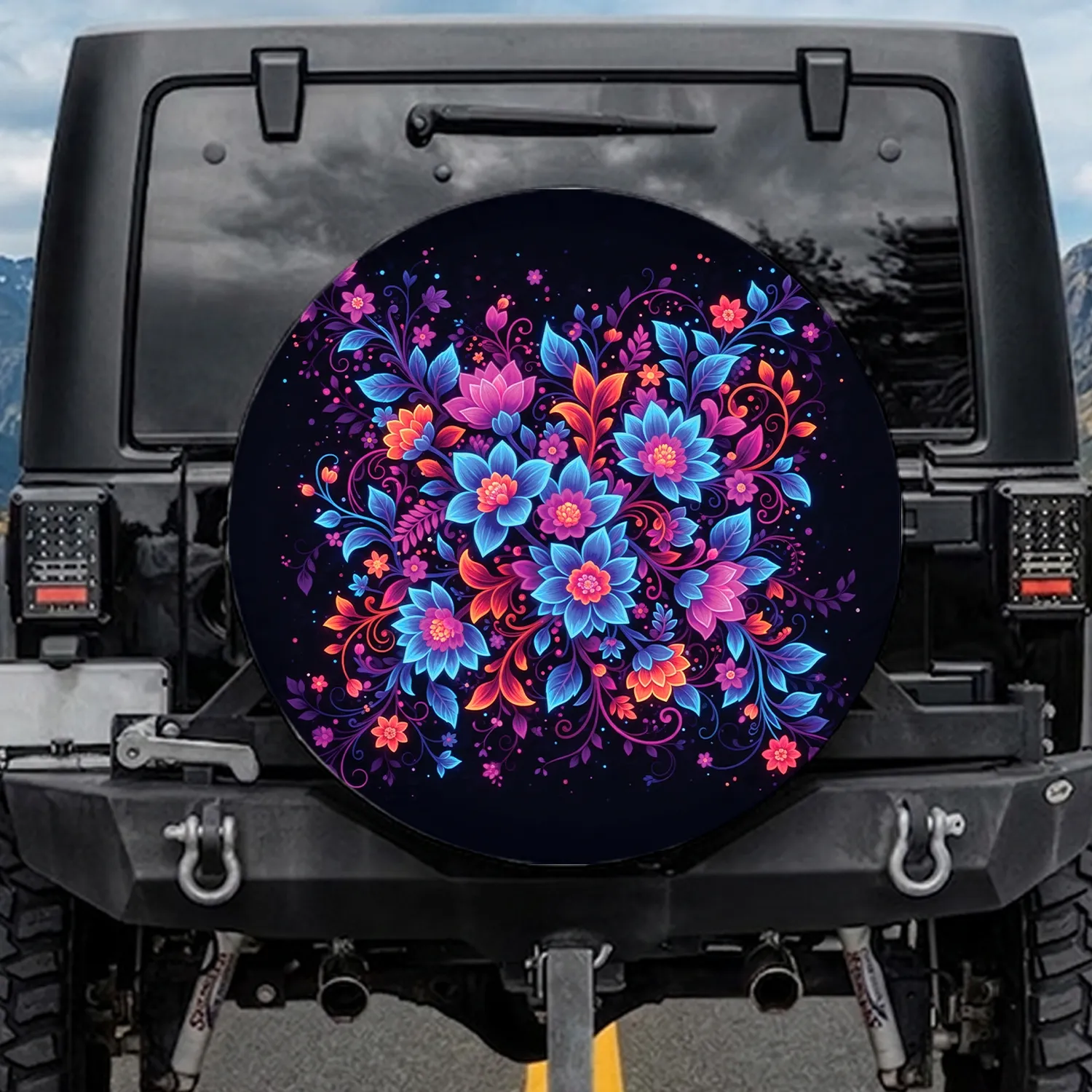 Luxuriant Organically Interwoven Neon Floral Botanical Vines Home Decor Gift Spare Tire Cover - 1