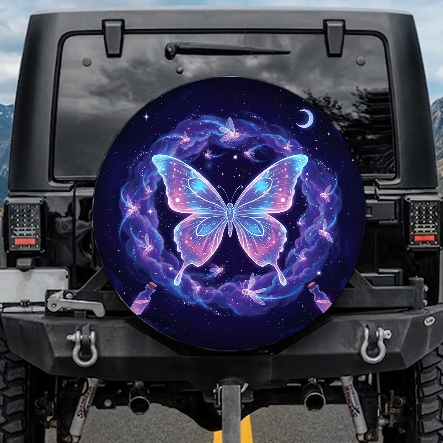 Iridescent Glowing Butterfly Firefly Cosmic Night - Fantasy Lover Gift Spare Tire Cover - 1