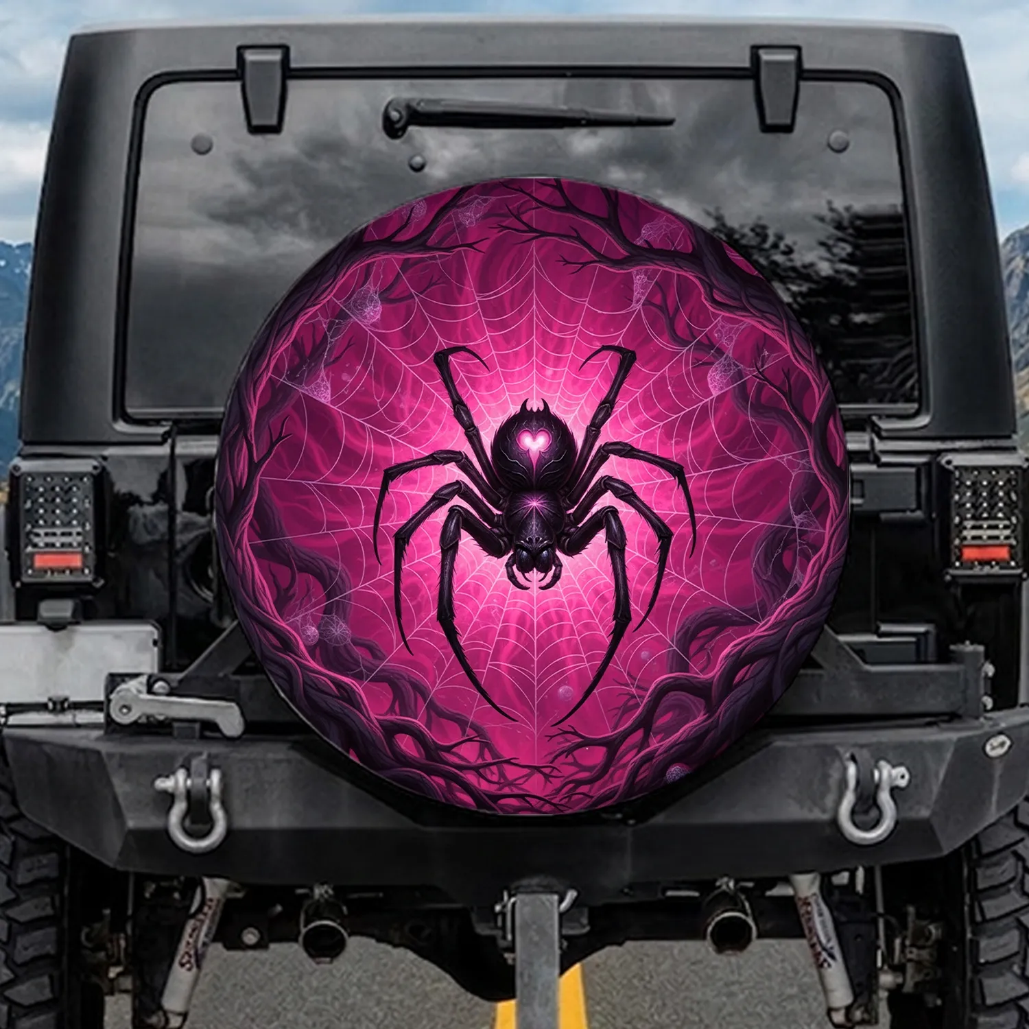 Spider Web Twisted Branches Root-like Formations - Gothic Fantasy Decor Gift for Spider Lover Spare Tire Cover - 1