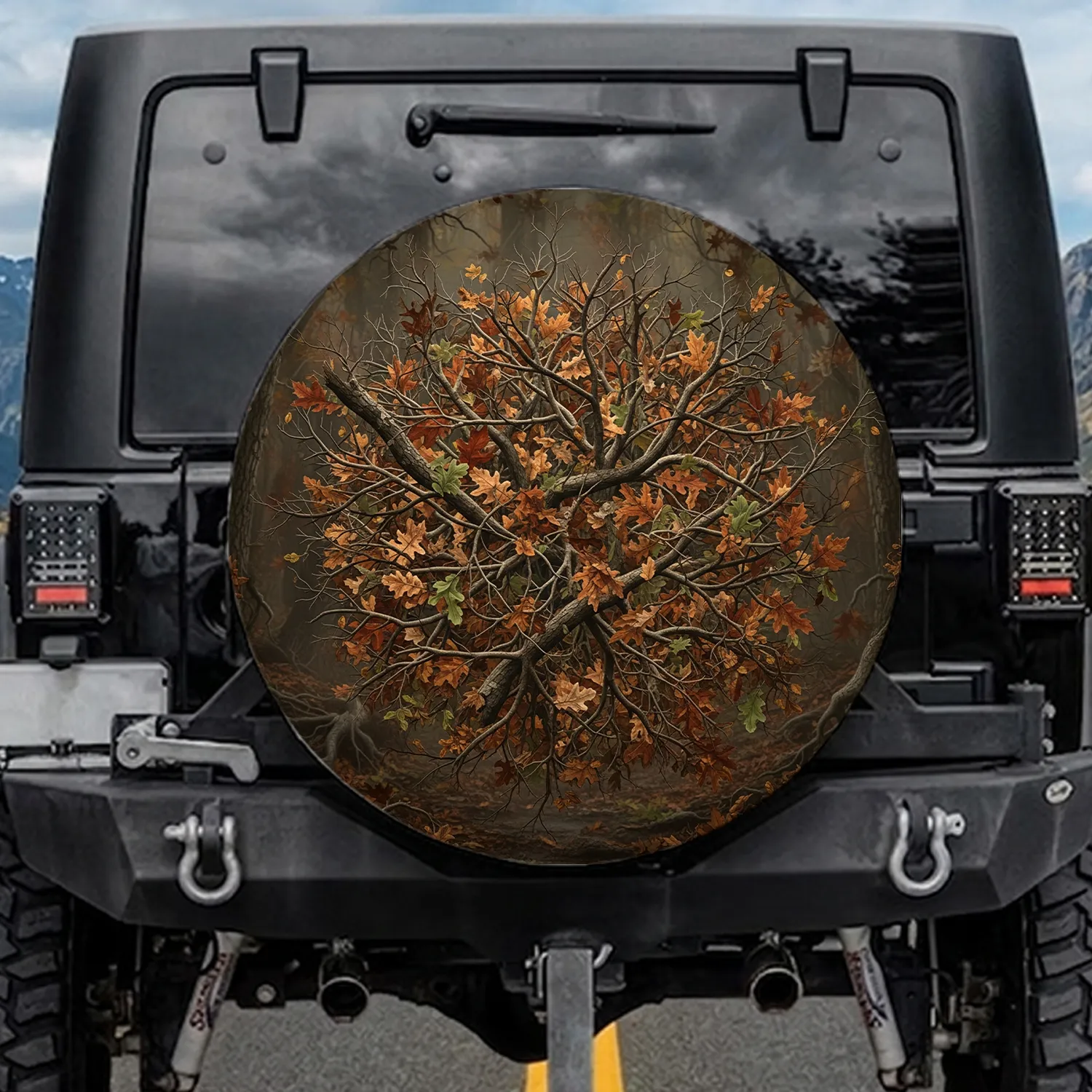 Dense Forest Camo Tree Branches Fallen Leaves - Outdoor Enthusiast Gift Spare Tire Cover - 1