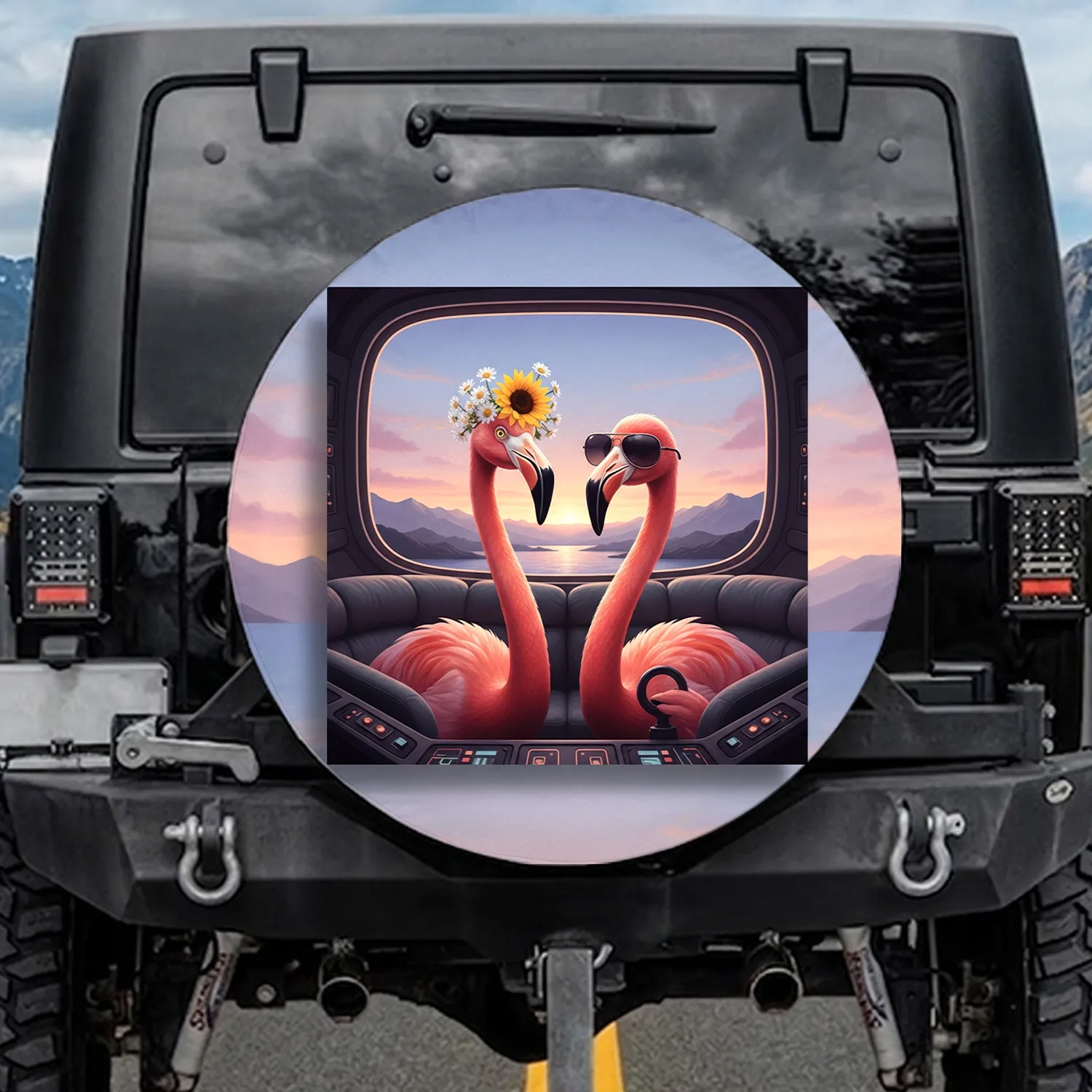 Flamingos Crown Sunglasses Luxury Twilight - Home Decor Gift for Wildlife Lover Spare Tire Cover - 1