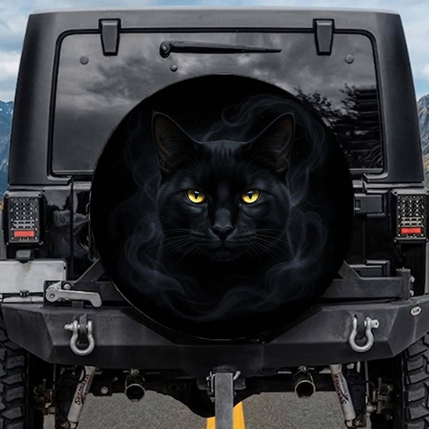 Majestic Black Panther Golden Eyes Dark Smoke - Wildlife Lover Car Accessory Spare Tire Cover - 1