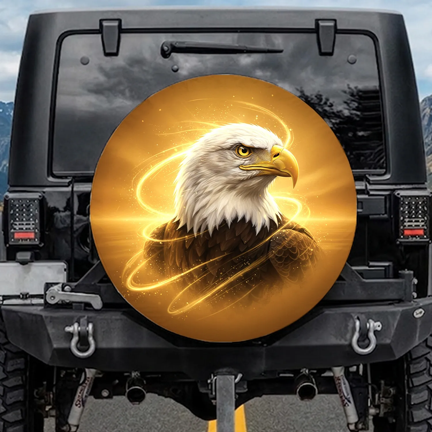 Majestic Bald Eagle Golden Shimmering Energy Horizon - Wildlife Lover Home Decor Gift Spare Tire Cover - 1