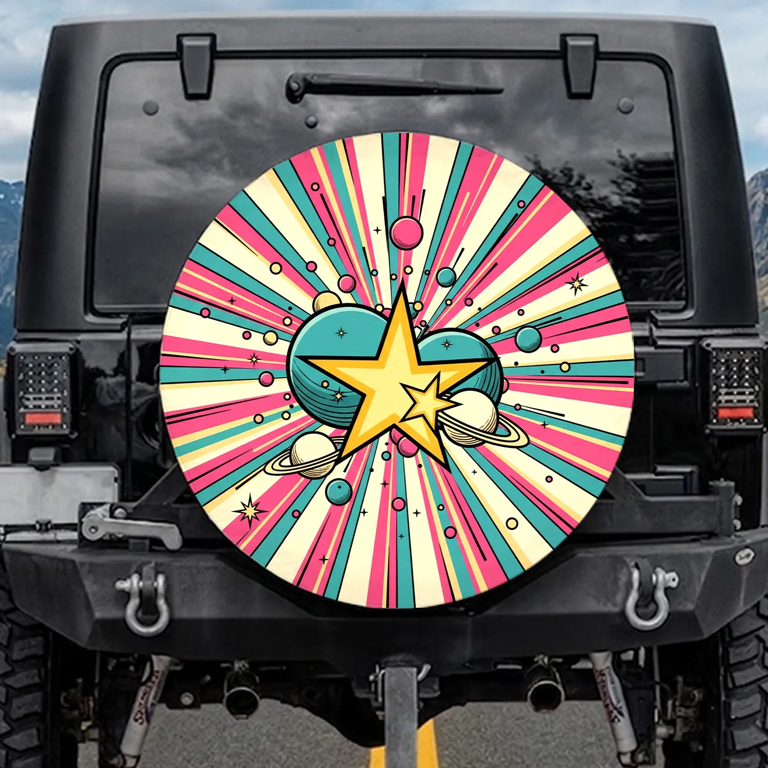 Explosive Burst Stars Planets Cosmic Constellation - Travel Essentials for Long Journeys Spare Tire Cover - 1