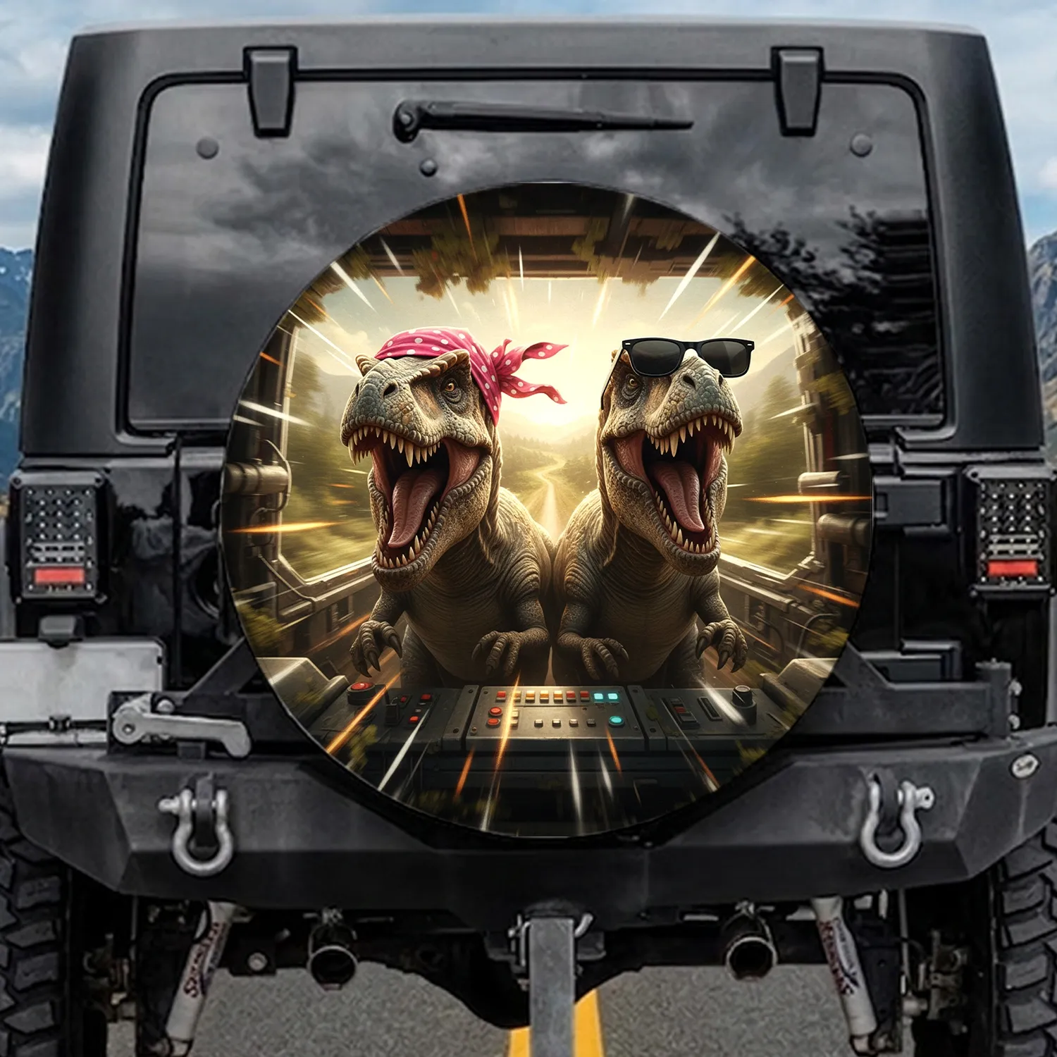 Adventure Dinosaurs Pink Polka Dot Sunglasses - Off-Road Travel Enthusiast Gift Spare Tire Cover - 1