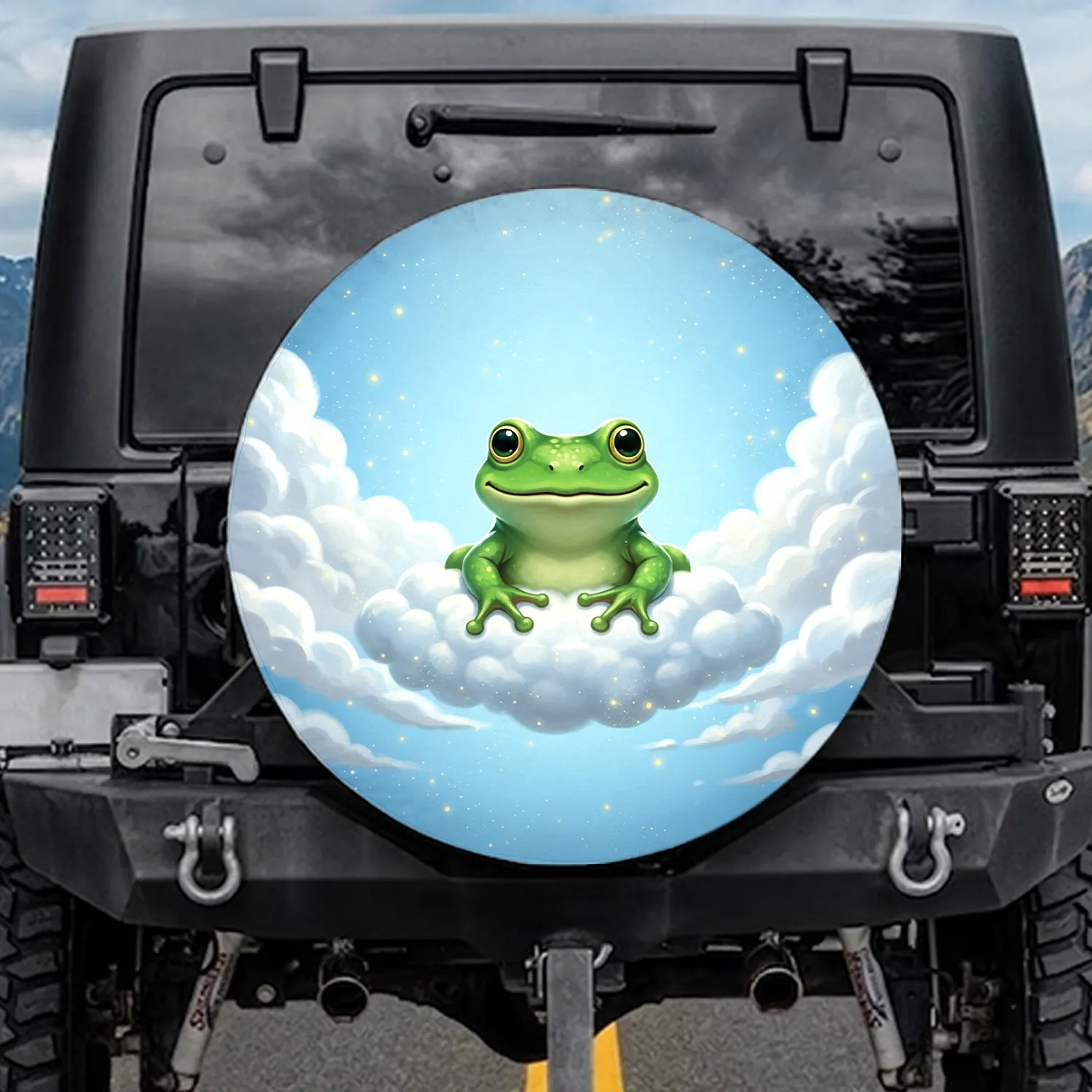 Big-Eyed Green Frog Cloud Sky Stars - Nature Lover Home Decor Gift Spare Tire Cover - 1