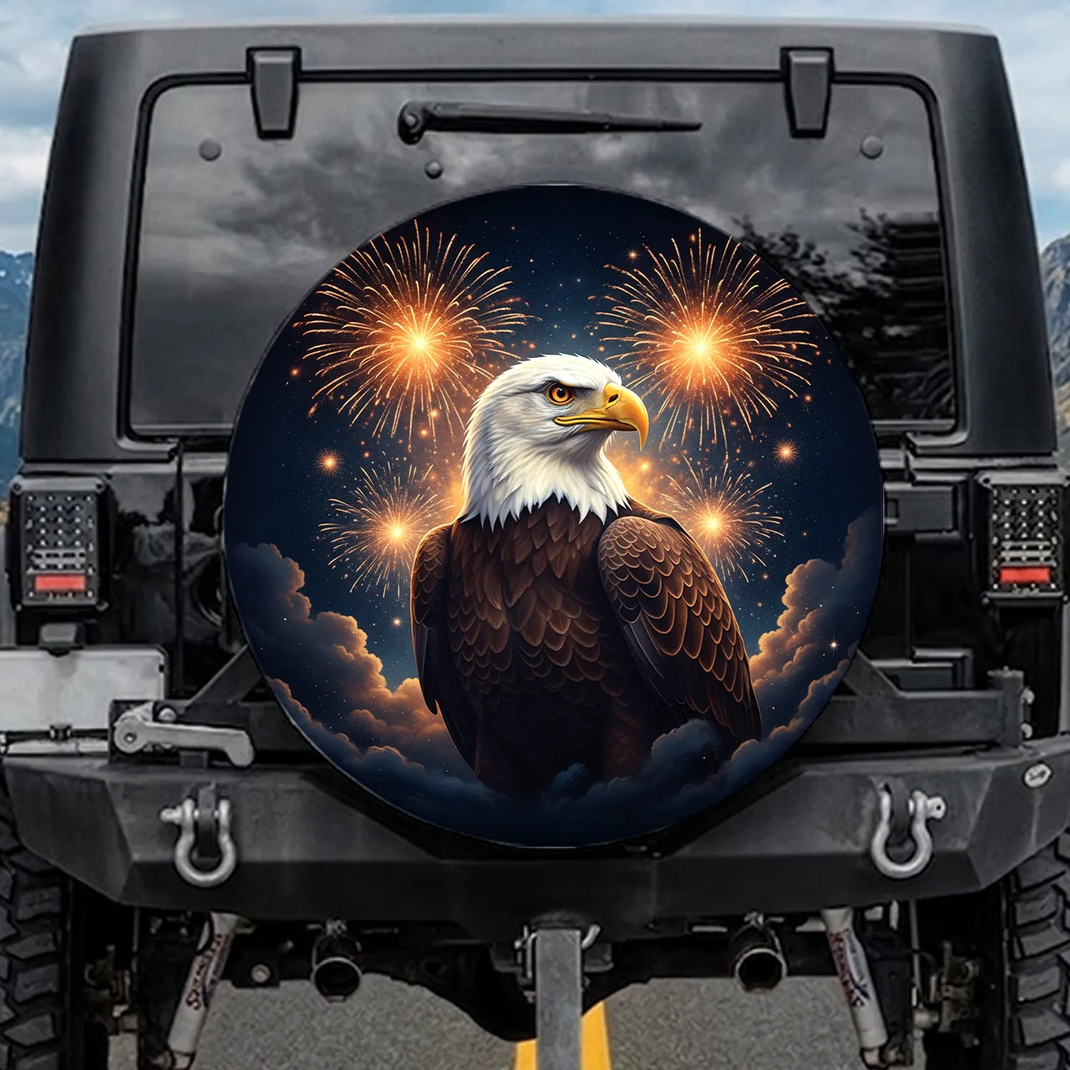 Bald Eagle Cosmic Starry Night Fireworks Display - Home Decor Wildlife Lover Gift Spare Tire Cover - 1