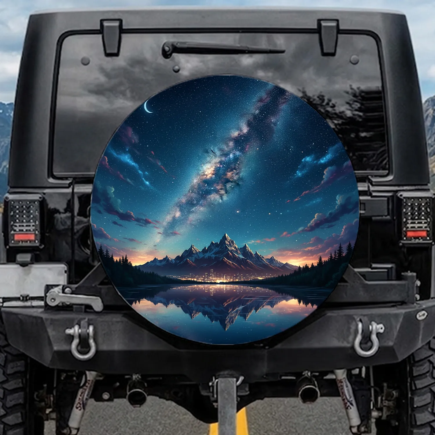 Milky Way Mountain Lake Night Sky - Outdoor Adventure Gift Spare Tire Cover - 1