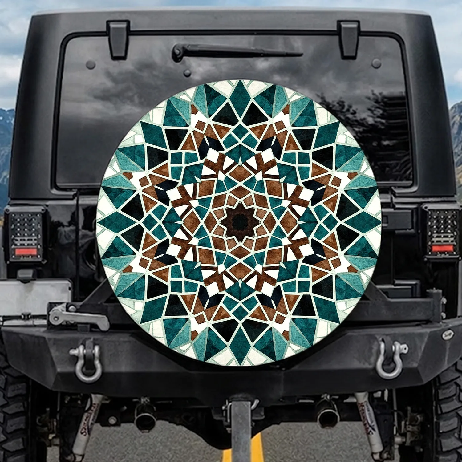 Islamic Organic Tesserae Starburst Eight-Pointed Mosaic - Home Decor Gift Spare Tire Cover - 1