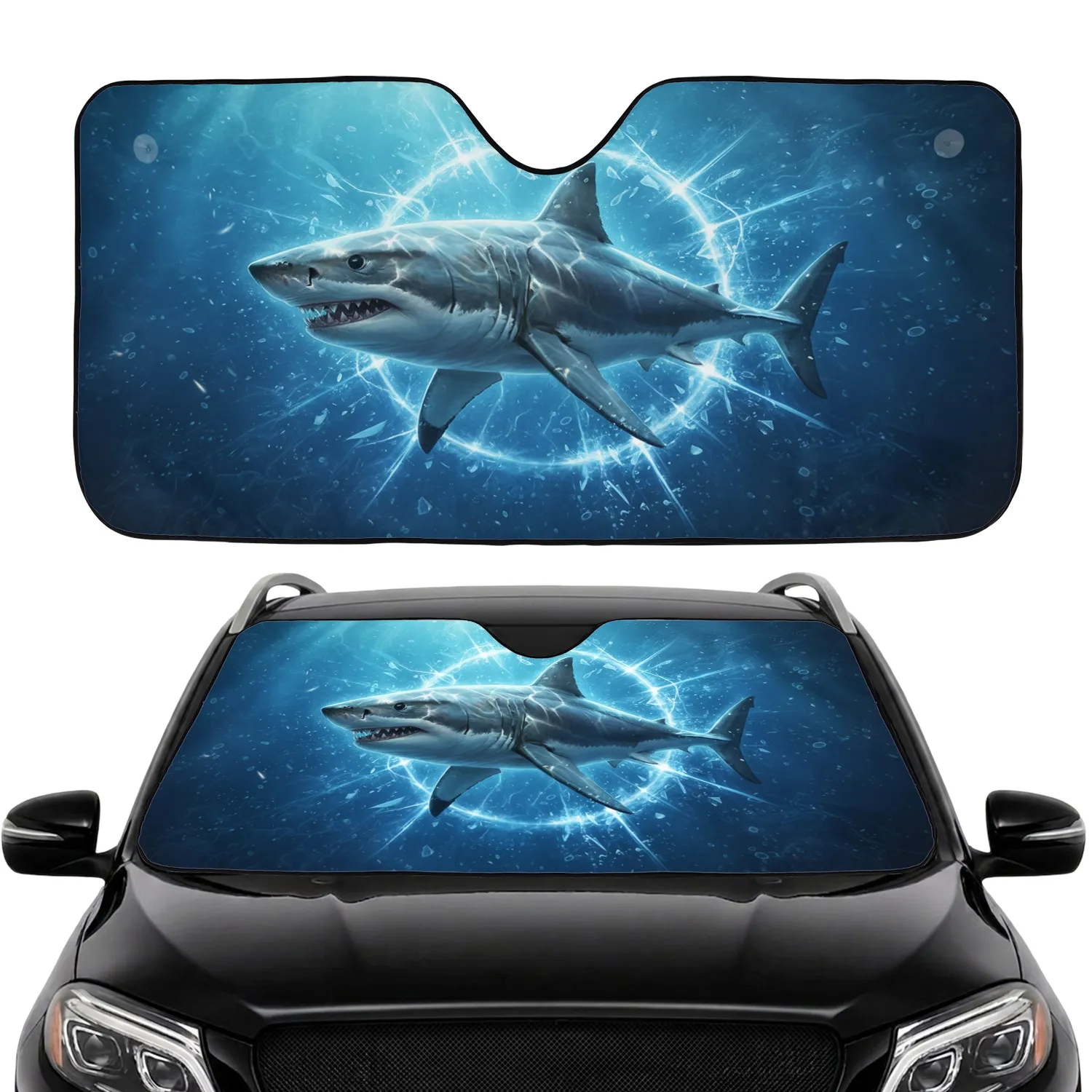 Great White Shark Electric Light Shard Ocean - Wildlife Lover Gift Car Sunshade - 1