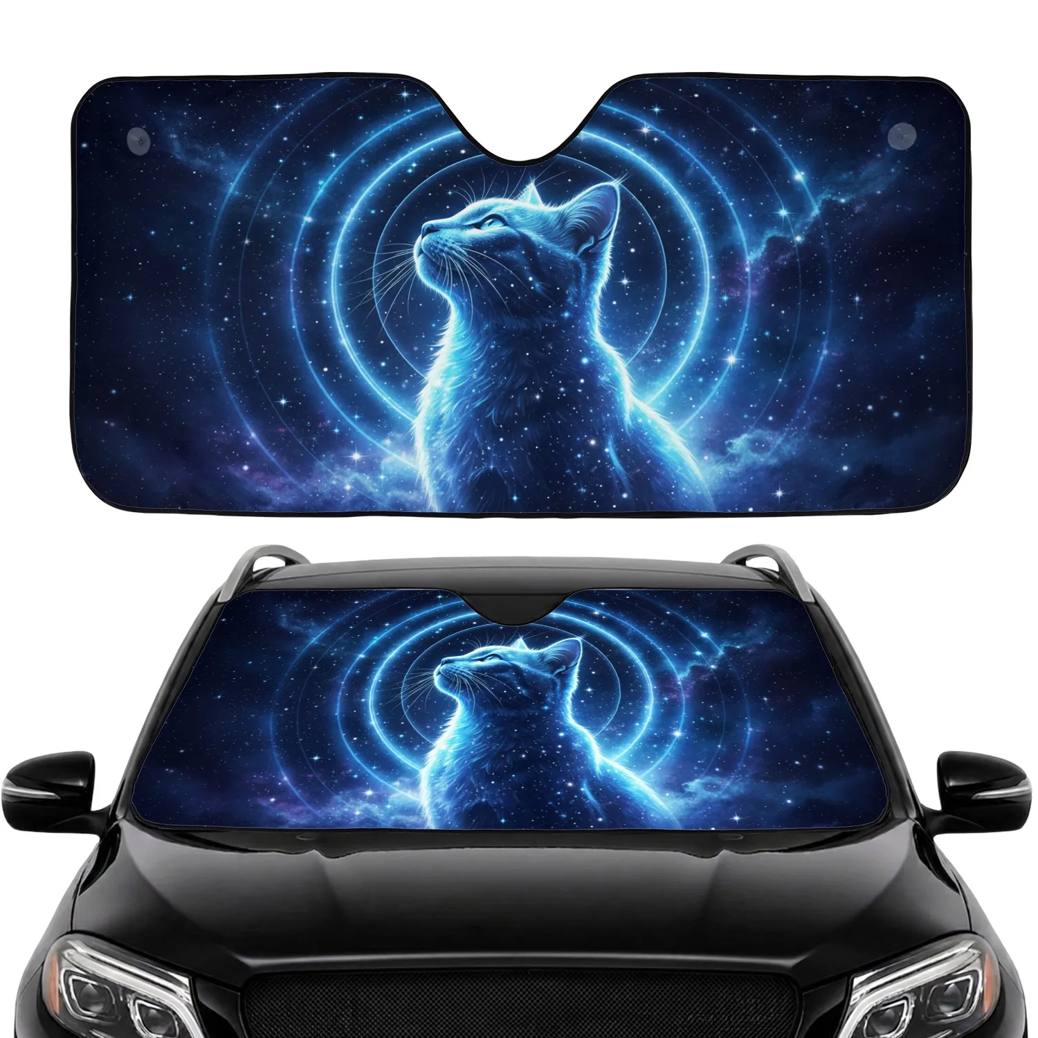 Cosmic Cat Starlight Aura - Space Lover Gift for Cat Lover Car Sunshade - 1
