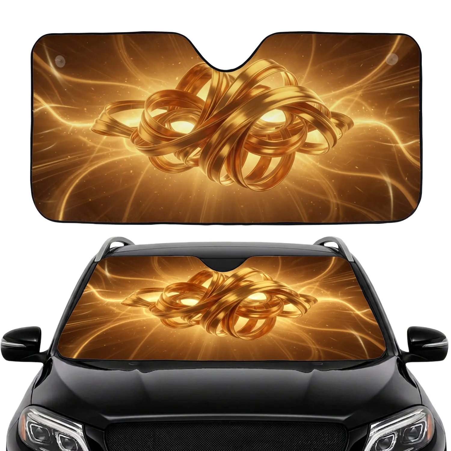 Opulent Golden Metallic Ribbons Waves Luminous Streaks Glow - Luxury Home Decor Gift Car Sunshade - 1