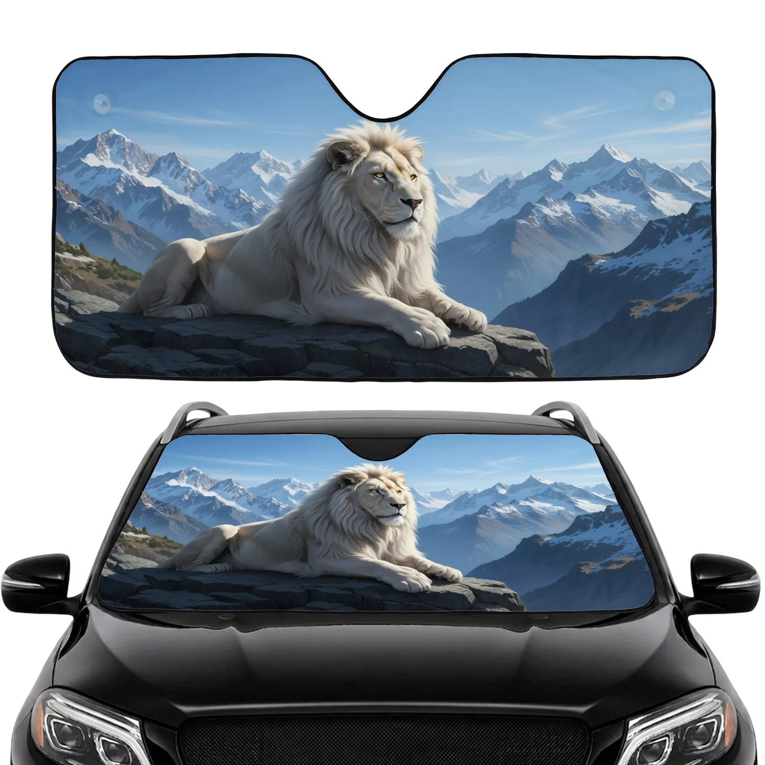 Majestic White Lion Snowy Mountain Peaks - Outdoor Adventure Gift for Wildlife Lovers Car Sunshade - 1