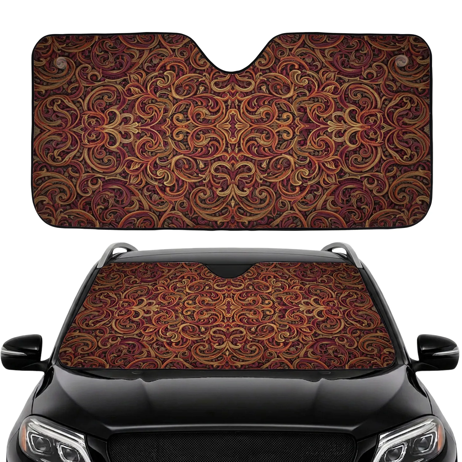Baroque Arabesque Damask Tapestry Floral Scrolls - Luxury Home Decor Gift Car Sunshade - 1