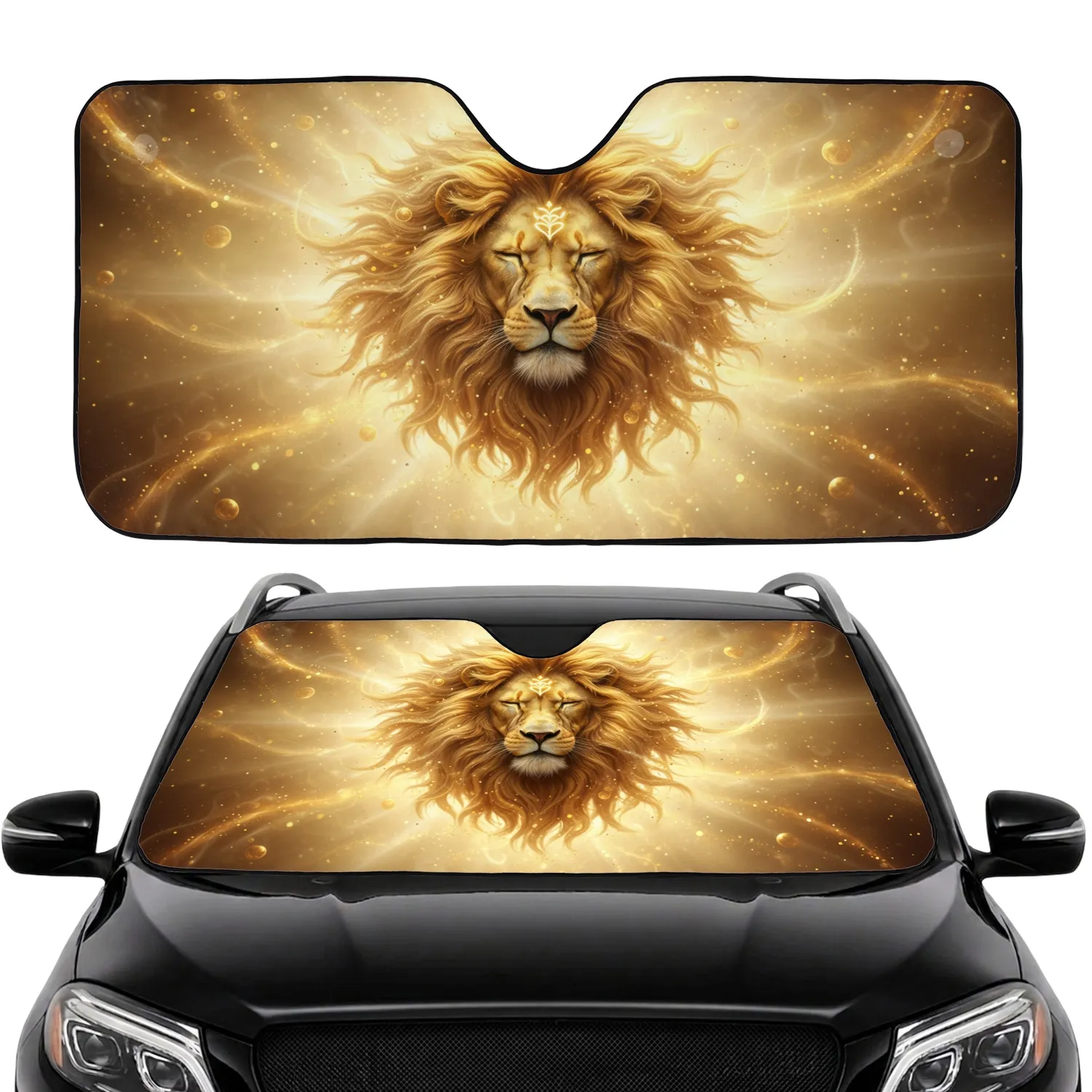 Majestic Golden Lion Head Flowing Mane Spiritual Symbol - Wildlife Lover Gift Car Sunshade - 1