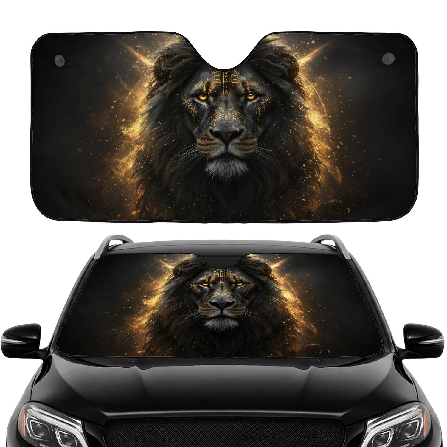 Majestic Black Lion Head Molten Patterns - Wildlife Car Decor Gift Car Sunshade - 1