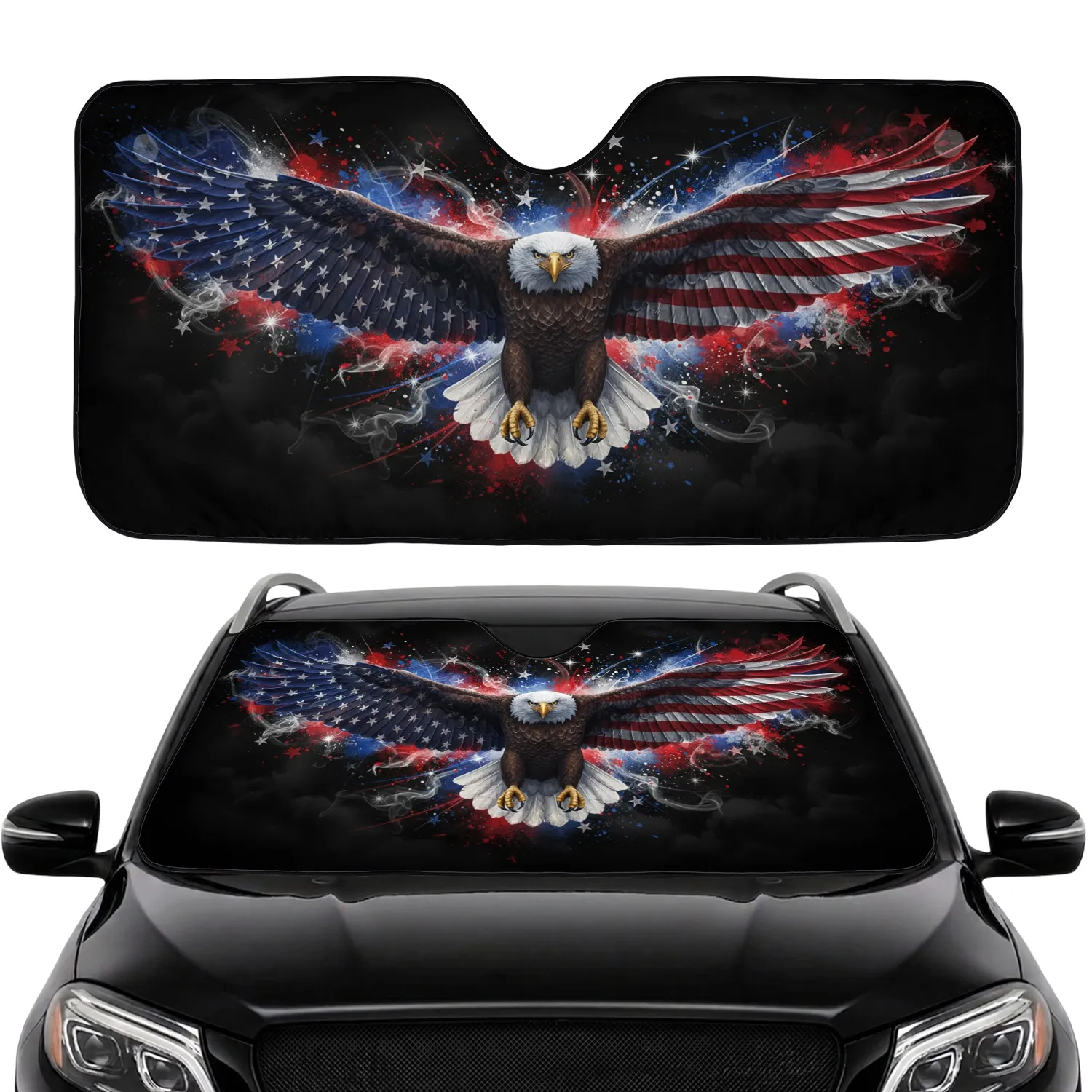 Bald Eagle American Flag Independence Day - Patriotic Gift for Veterans Car Sunshade - 1