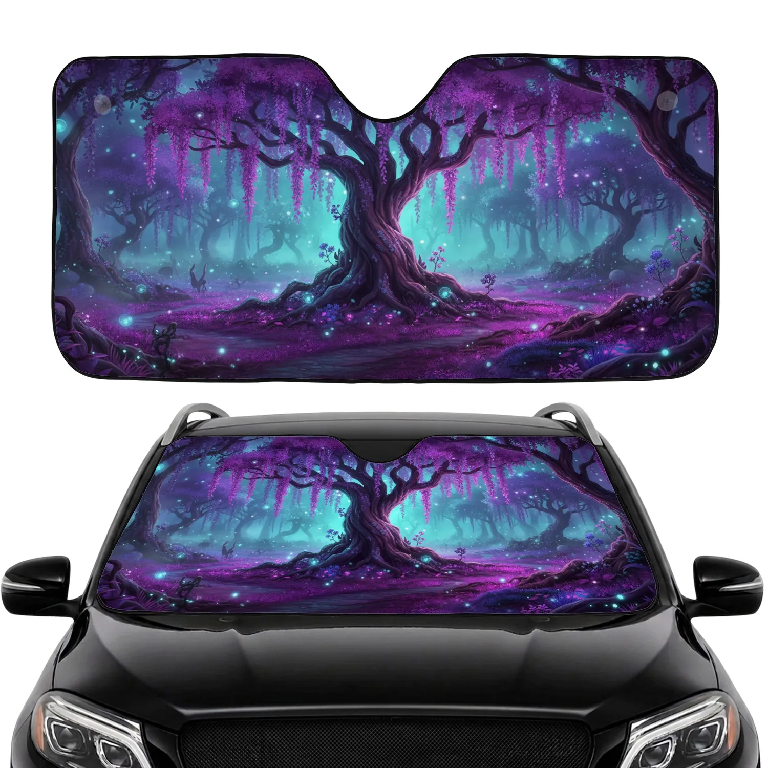 Gnarled Fantasy Trees Bioluminescent Wisteria - Fantasy Lover Vehicle Accessory Car Sunshade - 1