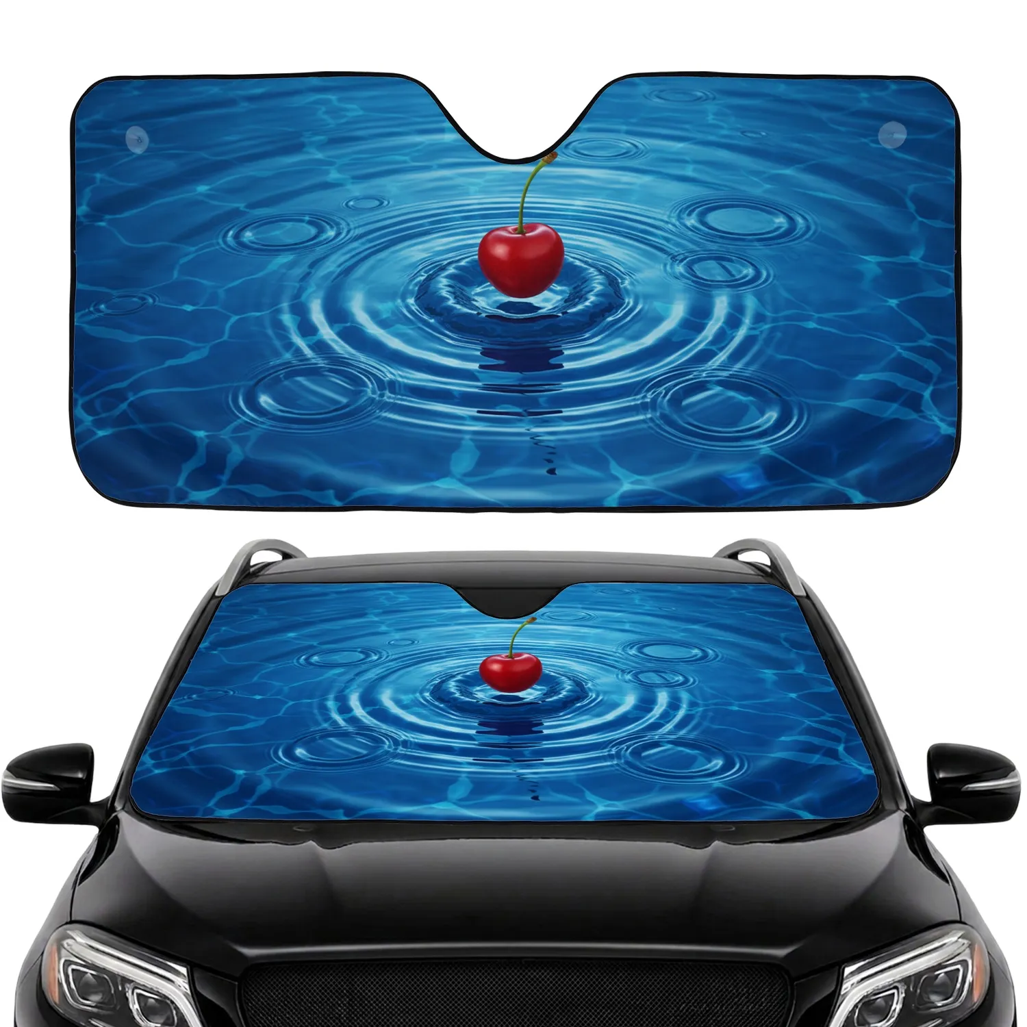 Red Cherry Deep Blue Water Concentric Ripples Submerged Shadow - Everyday Car Interior Decor Gift Car Sunshade - 1