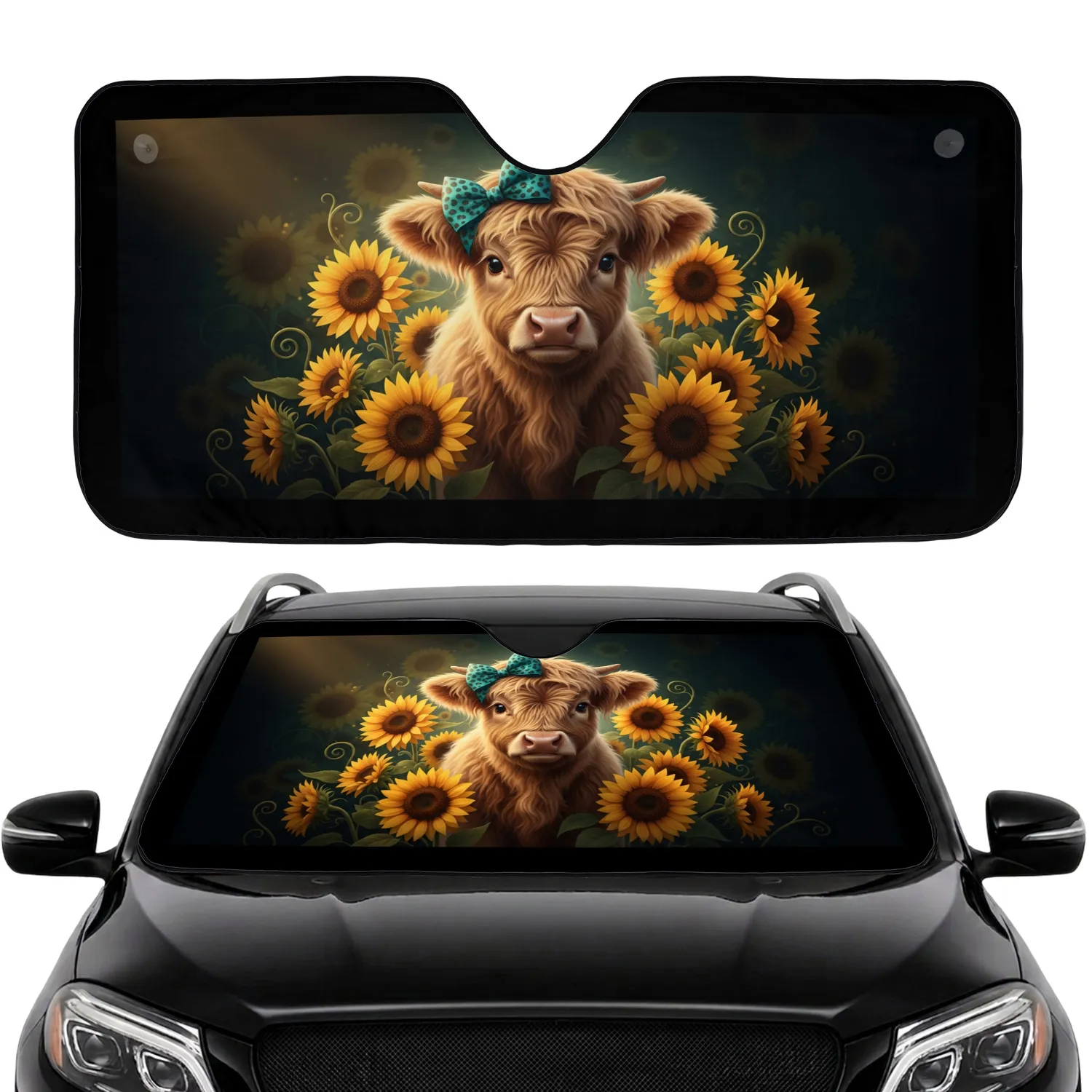 Baby Highland Cow Sunflowers Farmhouse Home Decor Gift for Cow Lover Car Sunshade - 1
