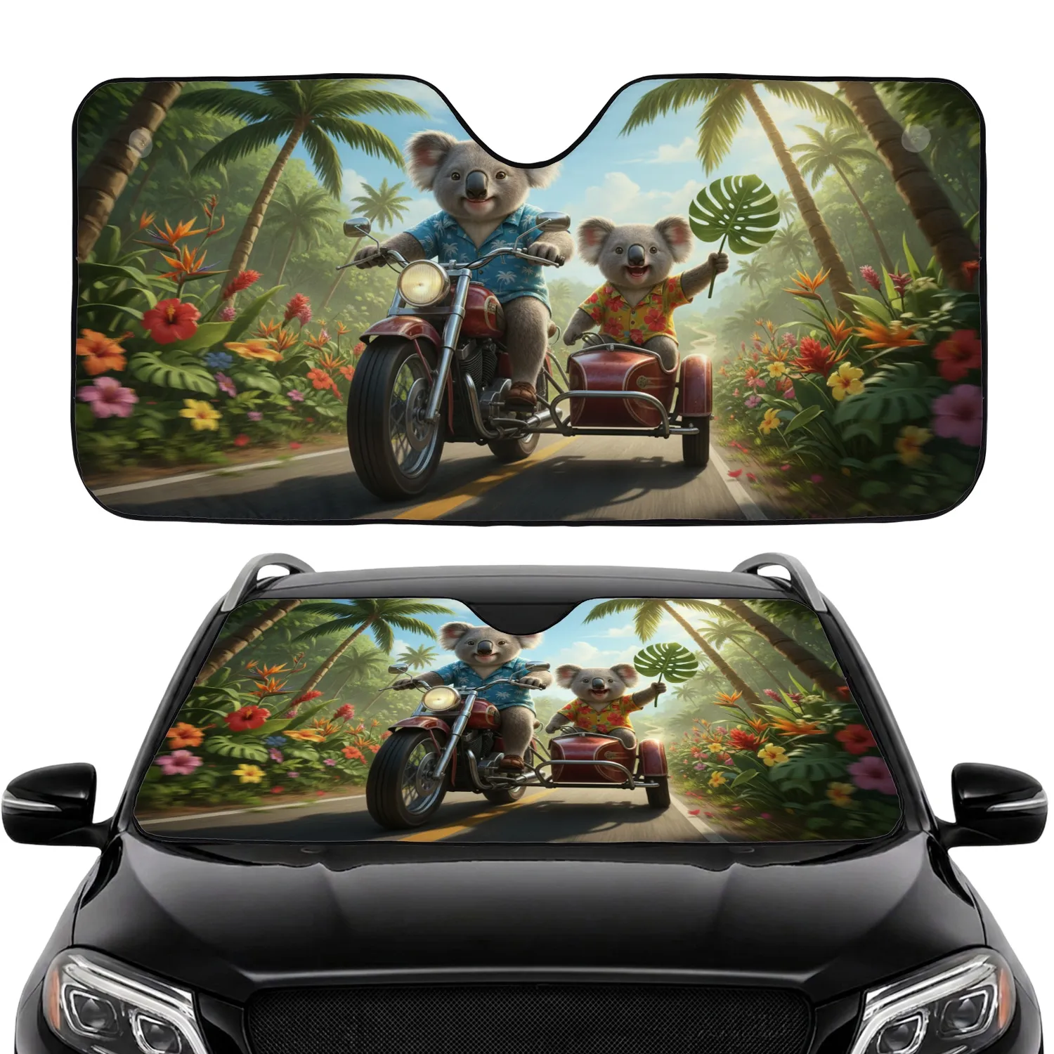 Koalas Hawaiian Shirt Motorcycle Tropical Road Trip - Wildlife Lover Gift Car Sunshade - 1
