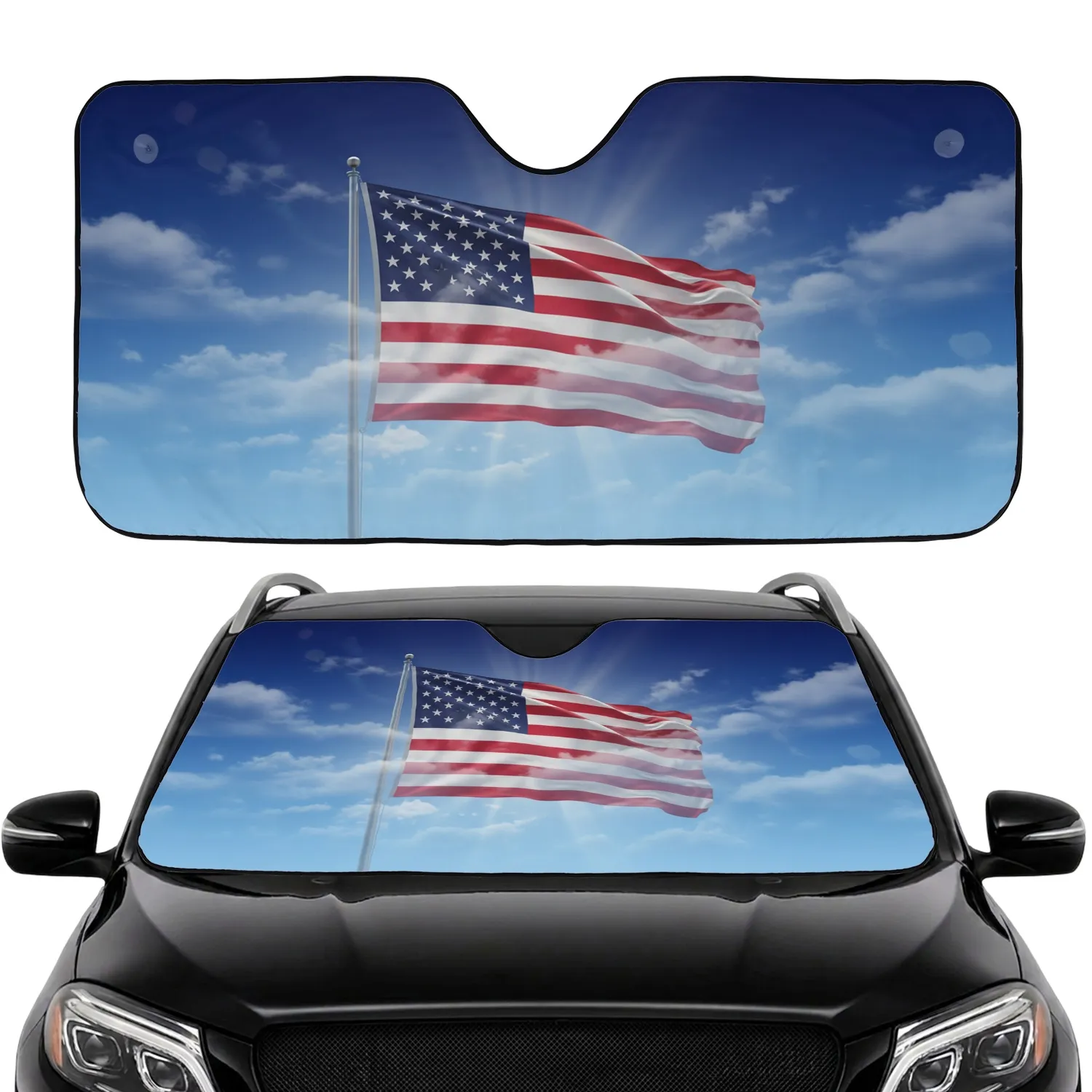 Grand Waving American Flag Sky Scene - Independence Day Celebration & Patriotic Display Car Sunshade - 1