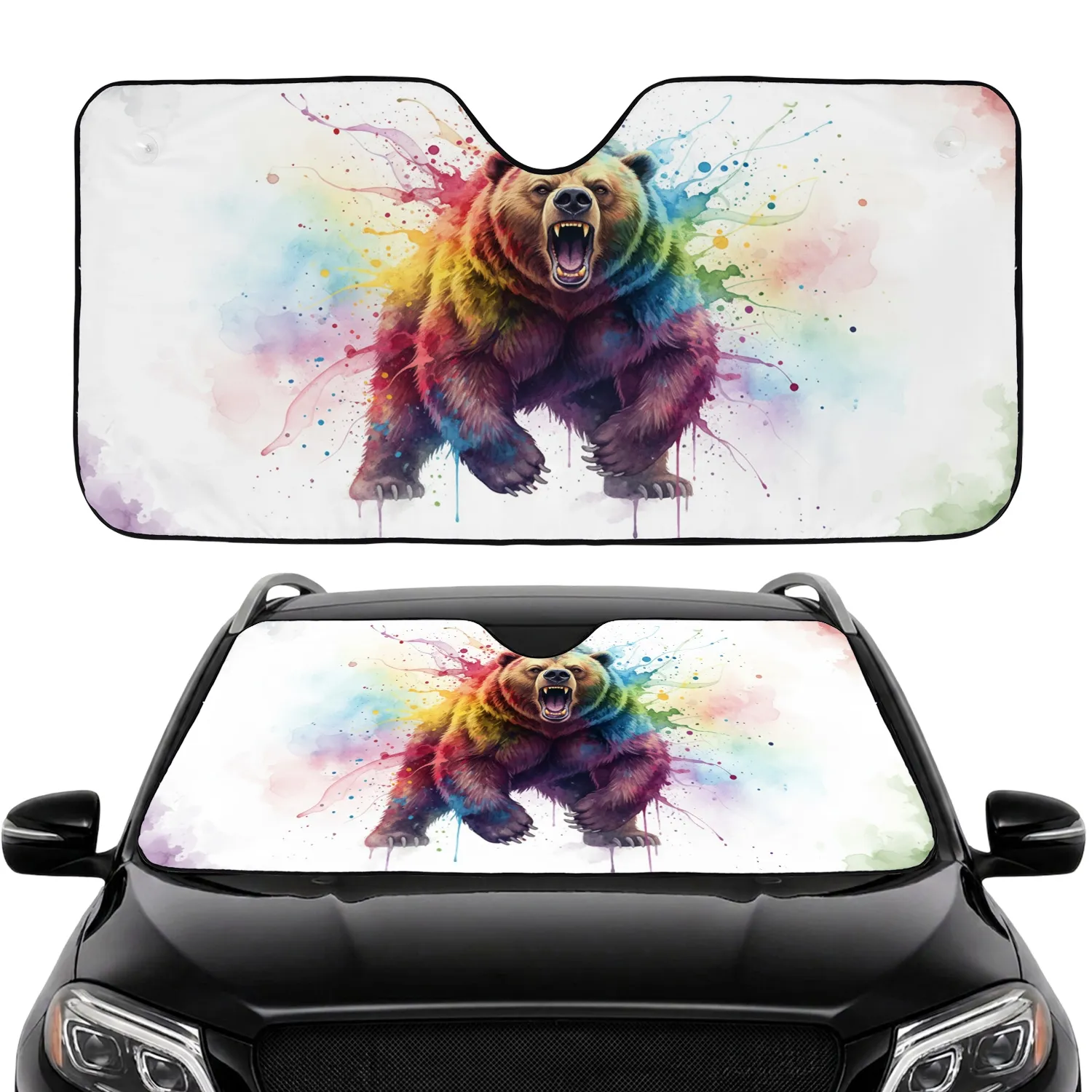 Grizzly Bear Roaring - Wildlife Lover Gift Car Sunshade - 1