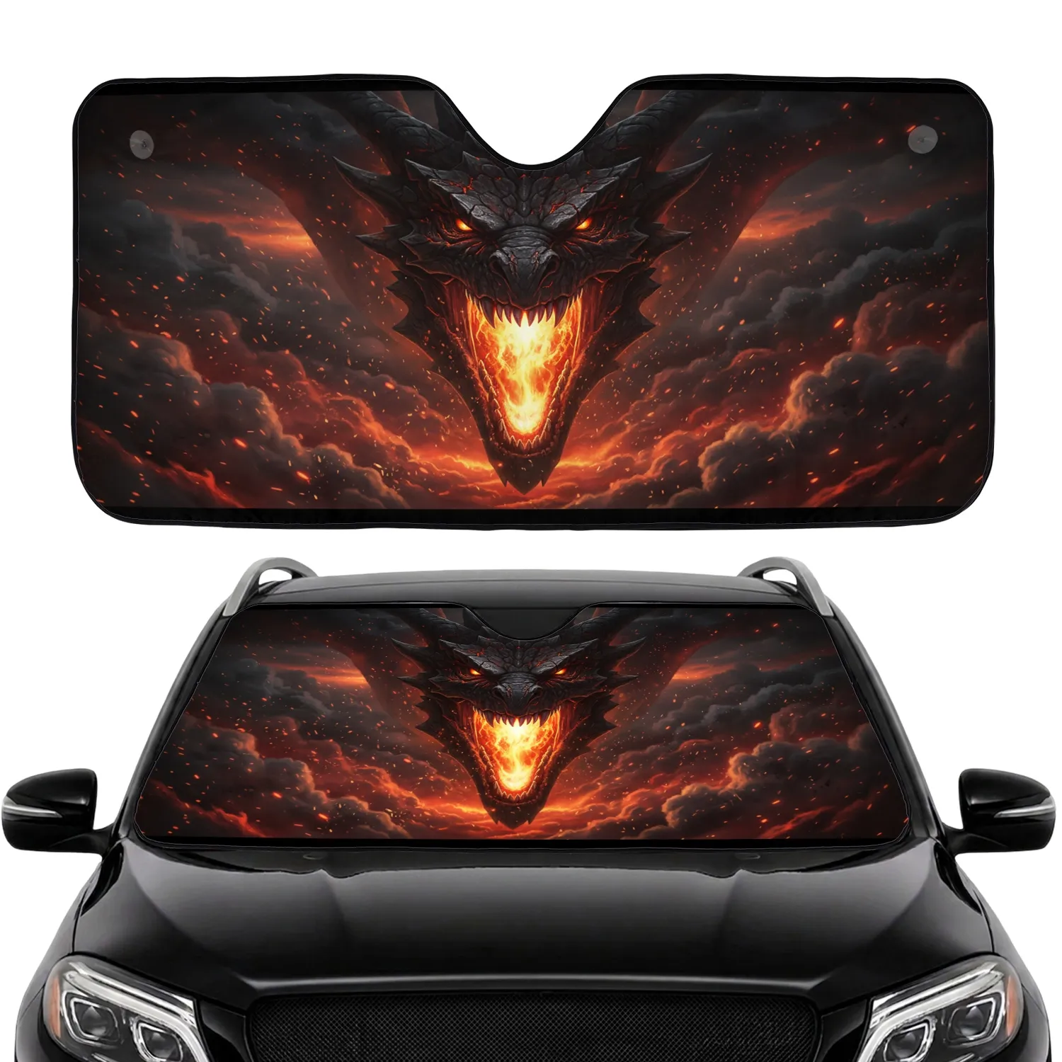 Roaring Fire Dragon Molten Scales Volcanic Clouds - Fantasy Lover Gift Car Sunshade - 1