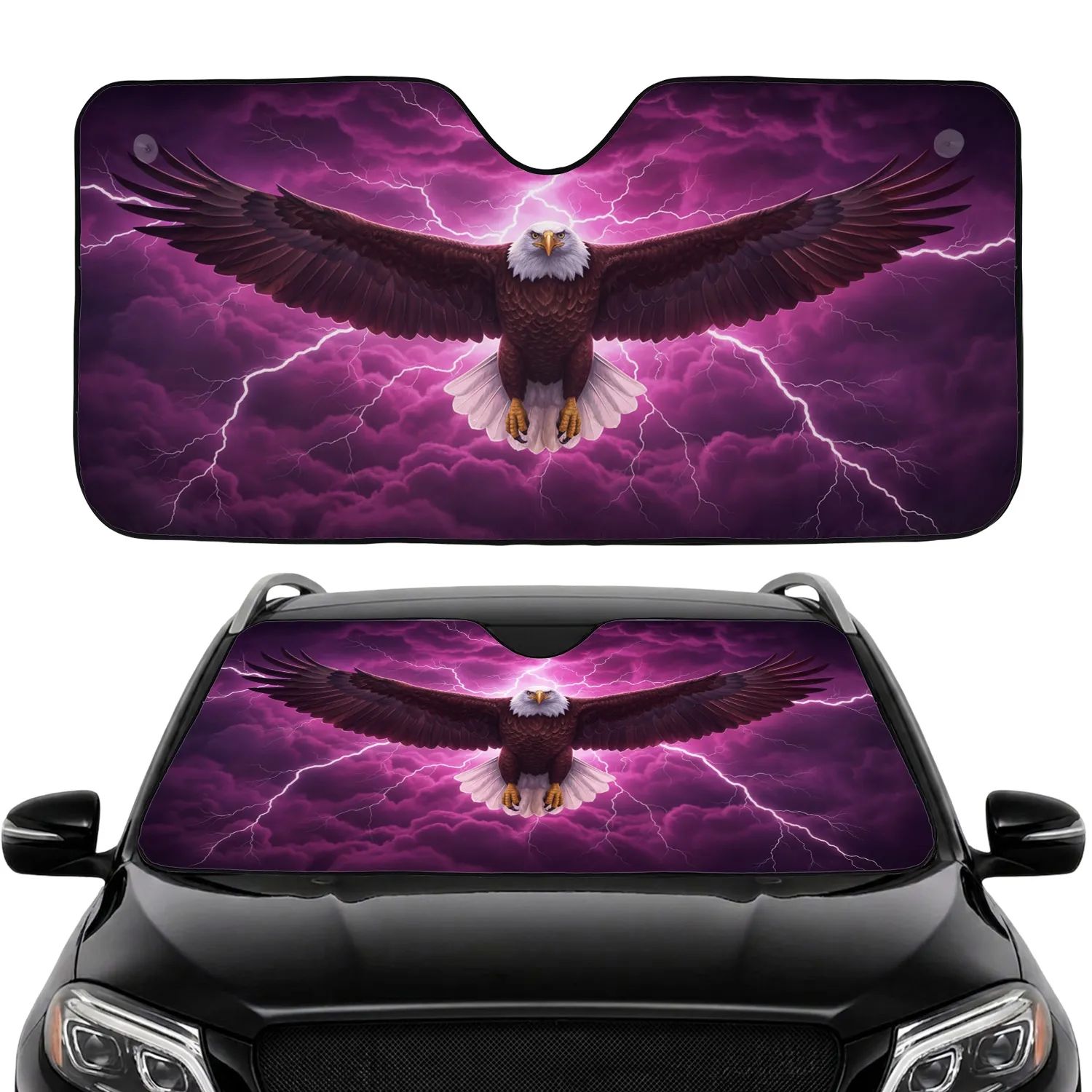 Majestic Bald Eagle Flight Turbulent Storm Lightning - Wildlife Lover Gift Car Sunshade - 1