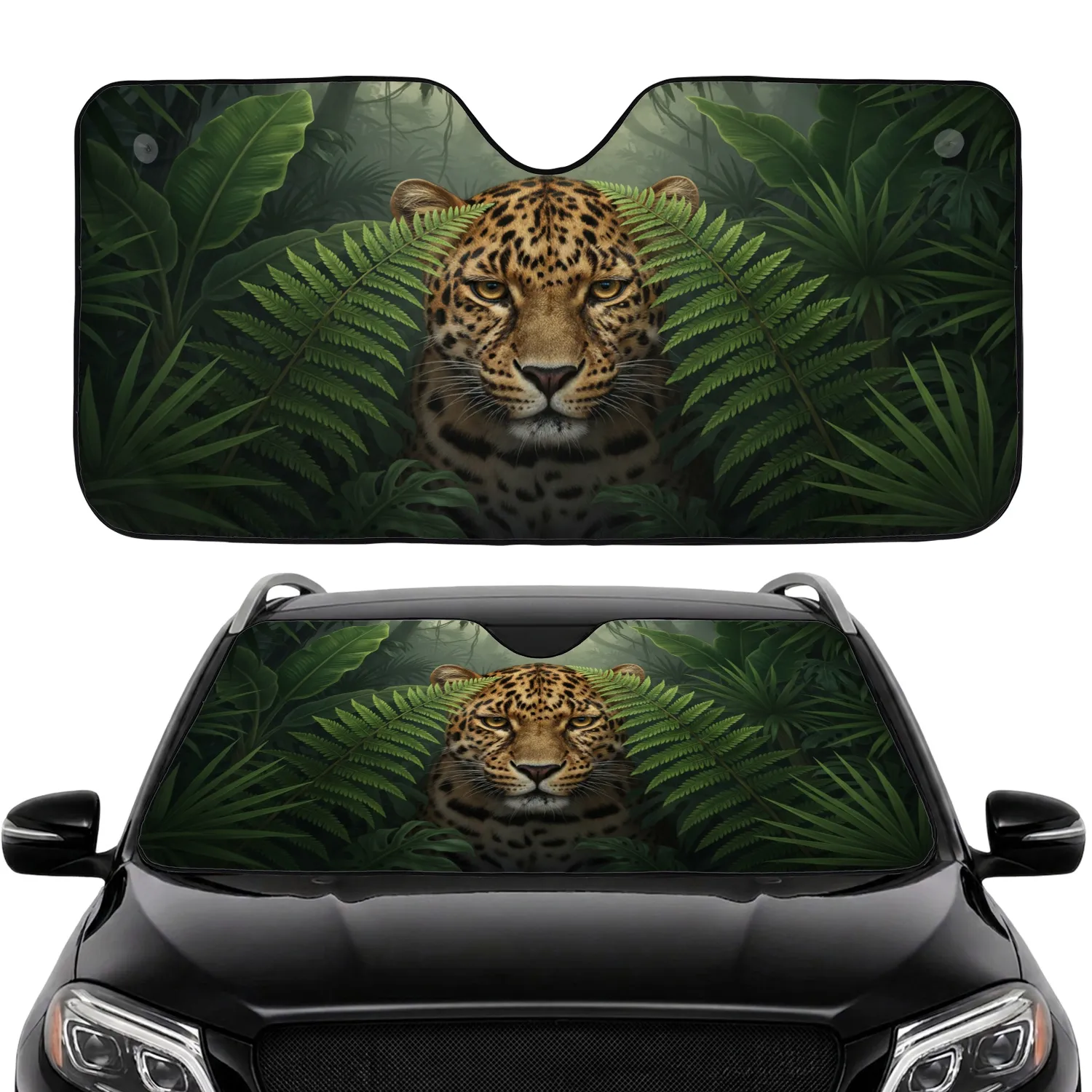 Majestic Leopard Jungle Foliage - Wildlife Lover Gift for Leopard Lover Car Sunshade - 1