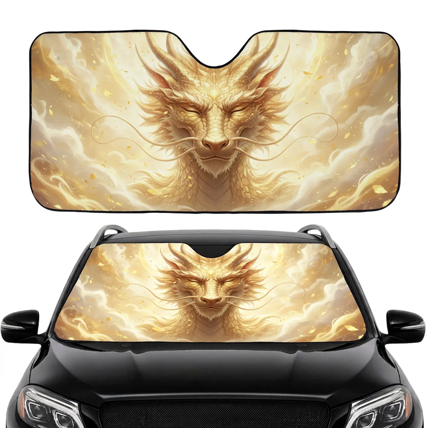Golden Dragon Head Celestial Mist - Mythical Creature Lover Gift Car Sunshade - 1