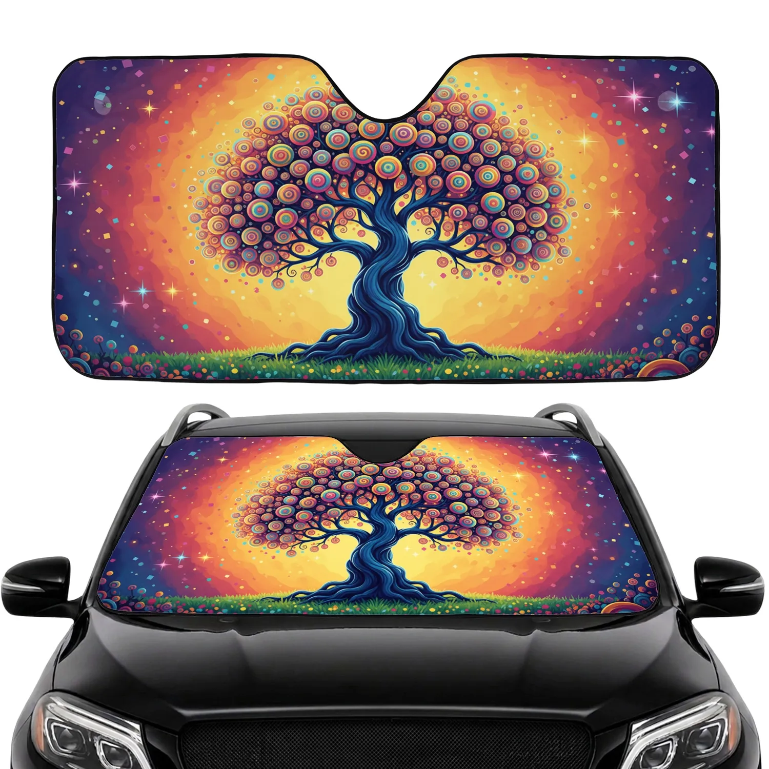 Tree of Life Lollipop Leaves Glowing Stars Luminous Sky Confetti Shapes - Home Decor Gift Car Sunshade - 1