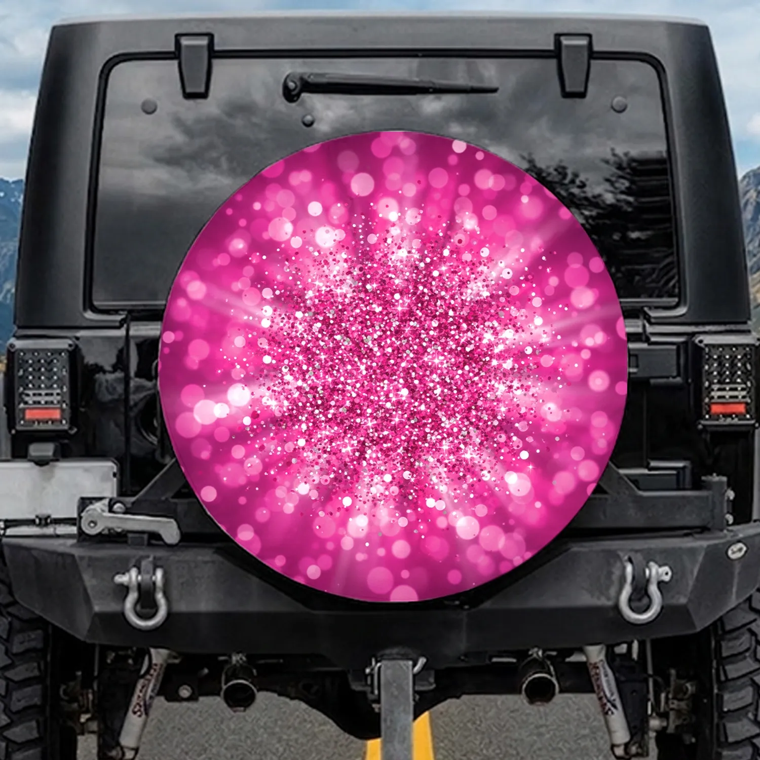 Radiant Sparkling Pink Glitter Bokeh - Glam Auto Decor Gift Spare Tire Cover - 1